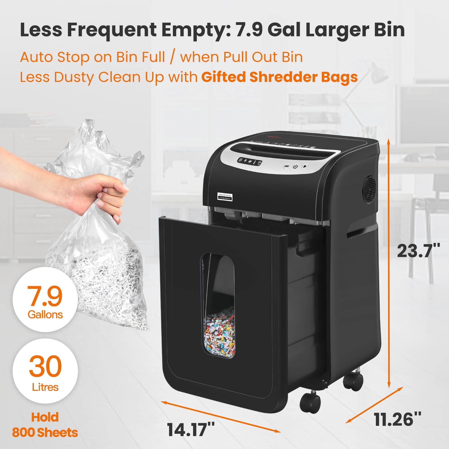 VidaTeco 18-Sheet Heavy Duty Micro Cut Paper Shredder for Home Office - US Patented Cutter, Shreds CD/Credit Cards, 7.9-Gal Extra Large Bin, 60 Min Run Time, Auto Jam Proof (ETL Certified) - Perfect for Document Security & Small Business Use