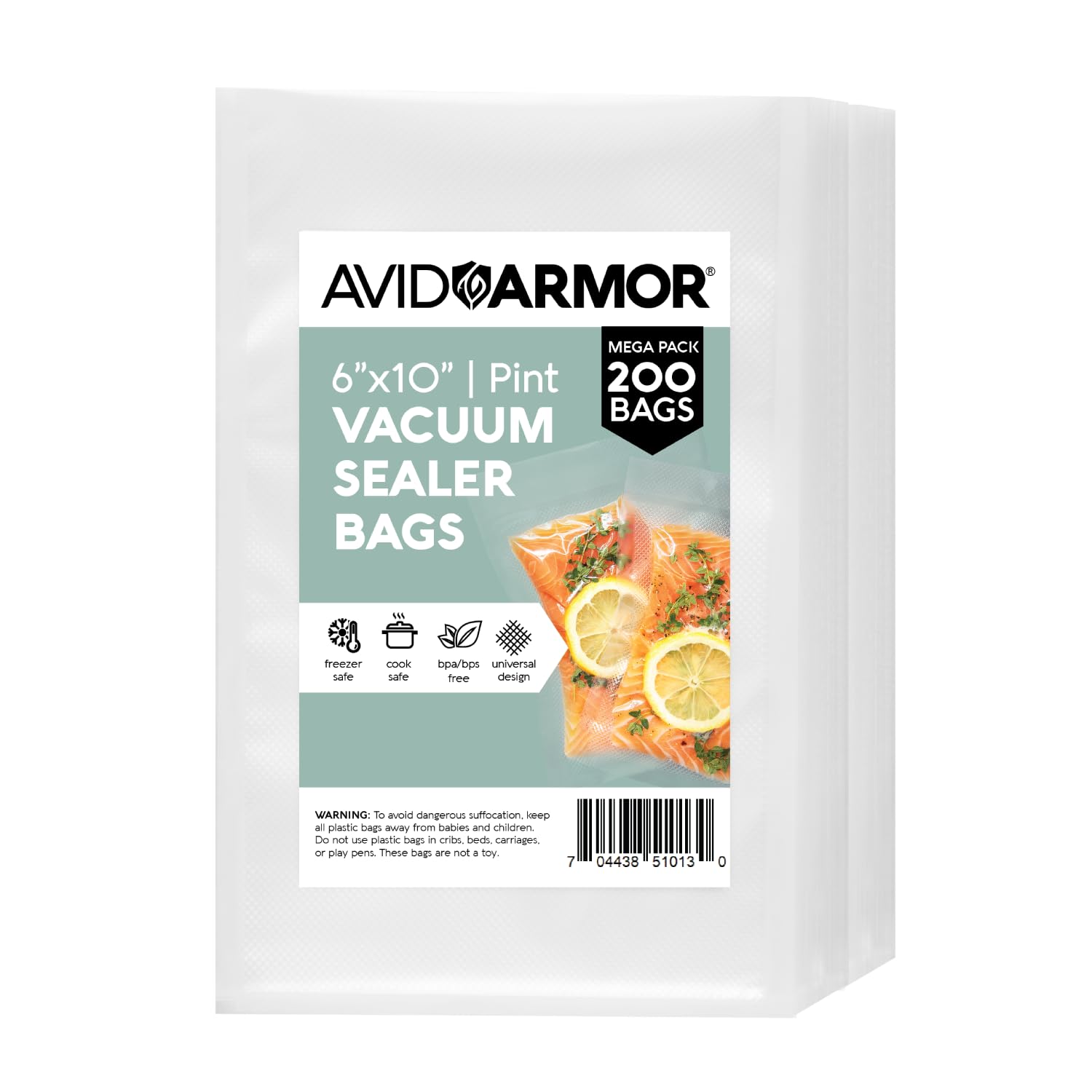 Avid Armor Pre-Cut 6x10 Inch Vacuum Sealer Bags - BPA Free Heavy Duty Commercial Grade Food Storage Bags | Compatible with FoodSaver & Seal-a-Meal | Ideal for Sous Vide Cooking, Meal Prep & Freezer Storage
