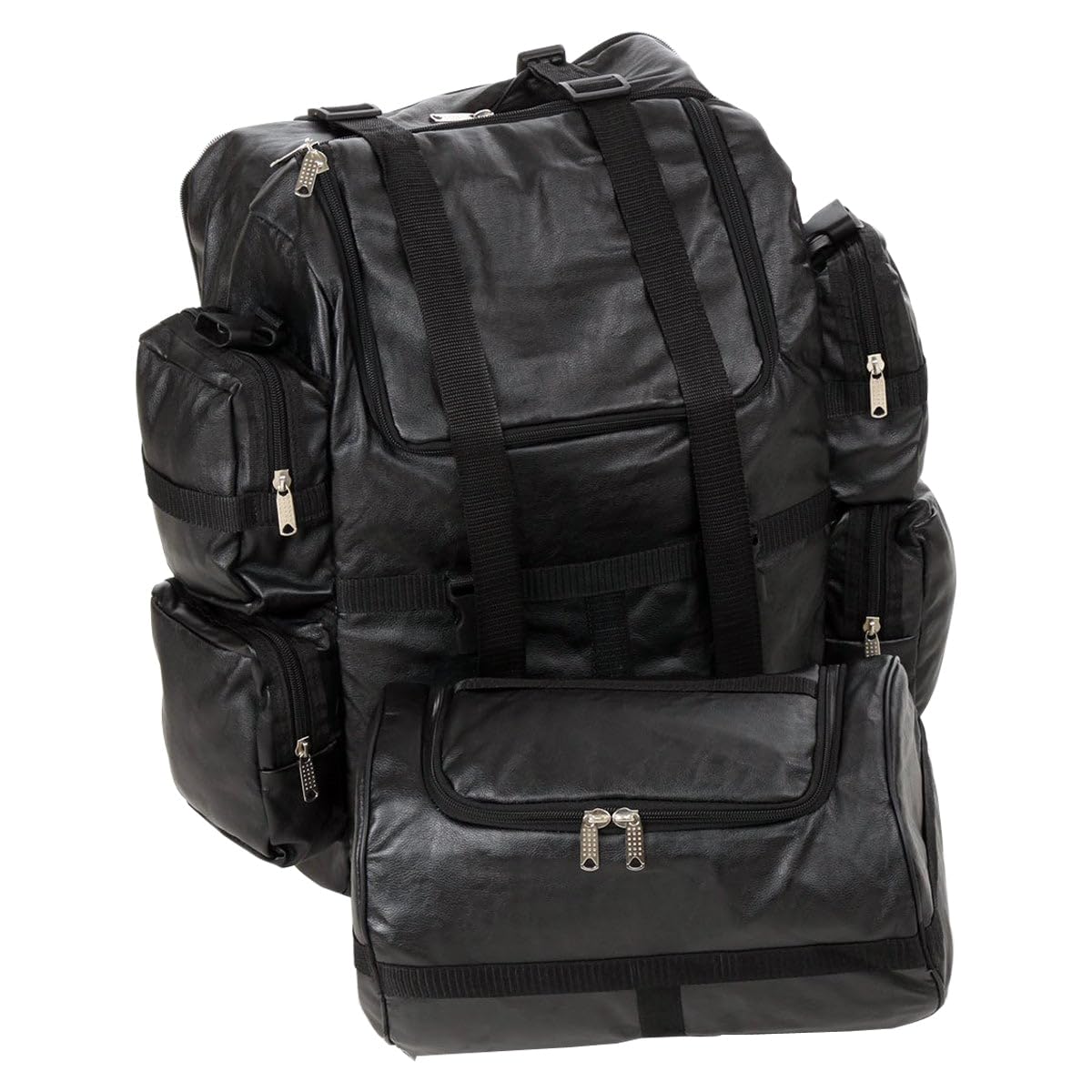 Expandable Black Leather Motorcycle Sissy Bar Bag - Waterproof & Weather Resistant Luggage with Secure Mounting Straps & Multiple Storage Pockets - Perfect for Harley, Cruiser & Touring Bikes (Ideal for Road Trips & Daily Commutes)