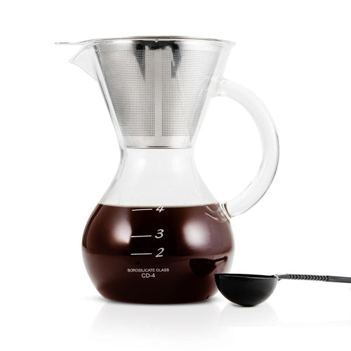 Yama Coffee Drip Pot with Glass Handle & Filter Cone - 20oz Pour Over Coffee Maker for Home, Office & Camping Use
