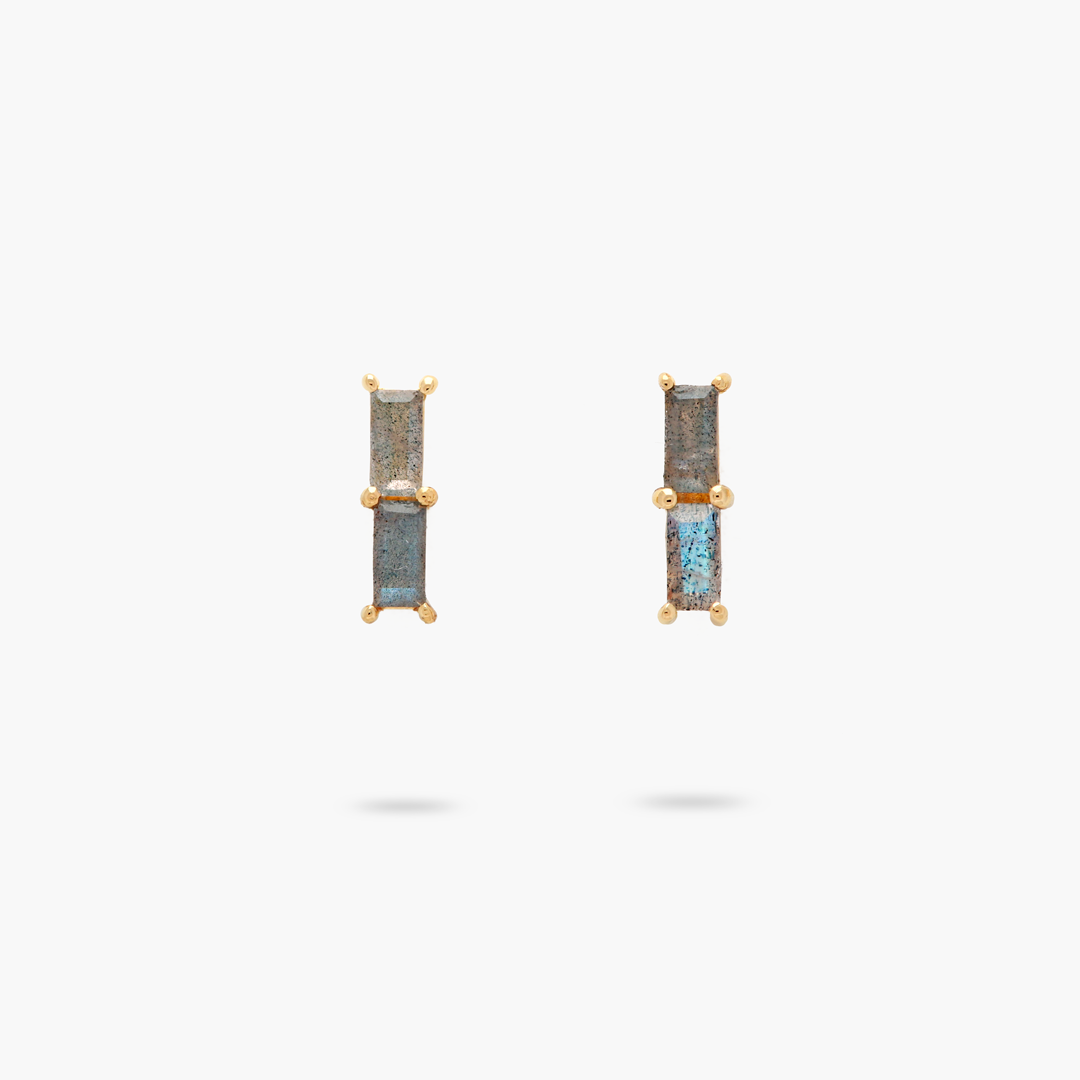 Labradorite Stud Earrings for Women - Mini Baguette Gemstone Jewelry, Perfect for Everyday Wear & Special Occasions