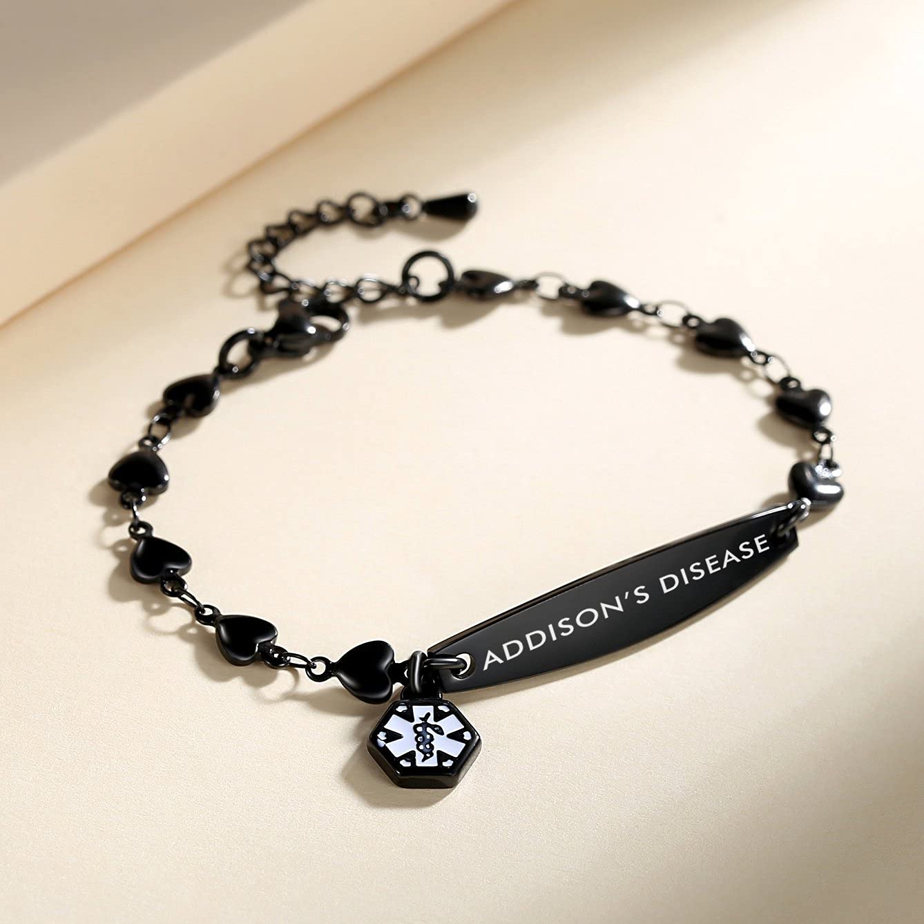 Mnmoom Adjustable Medical Alert Bracelets for Women - 6.5-8 Inch Heart Link Design with Engraved ID - Perfect for Seniors, Emergency Health Conditions & Daily Wear