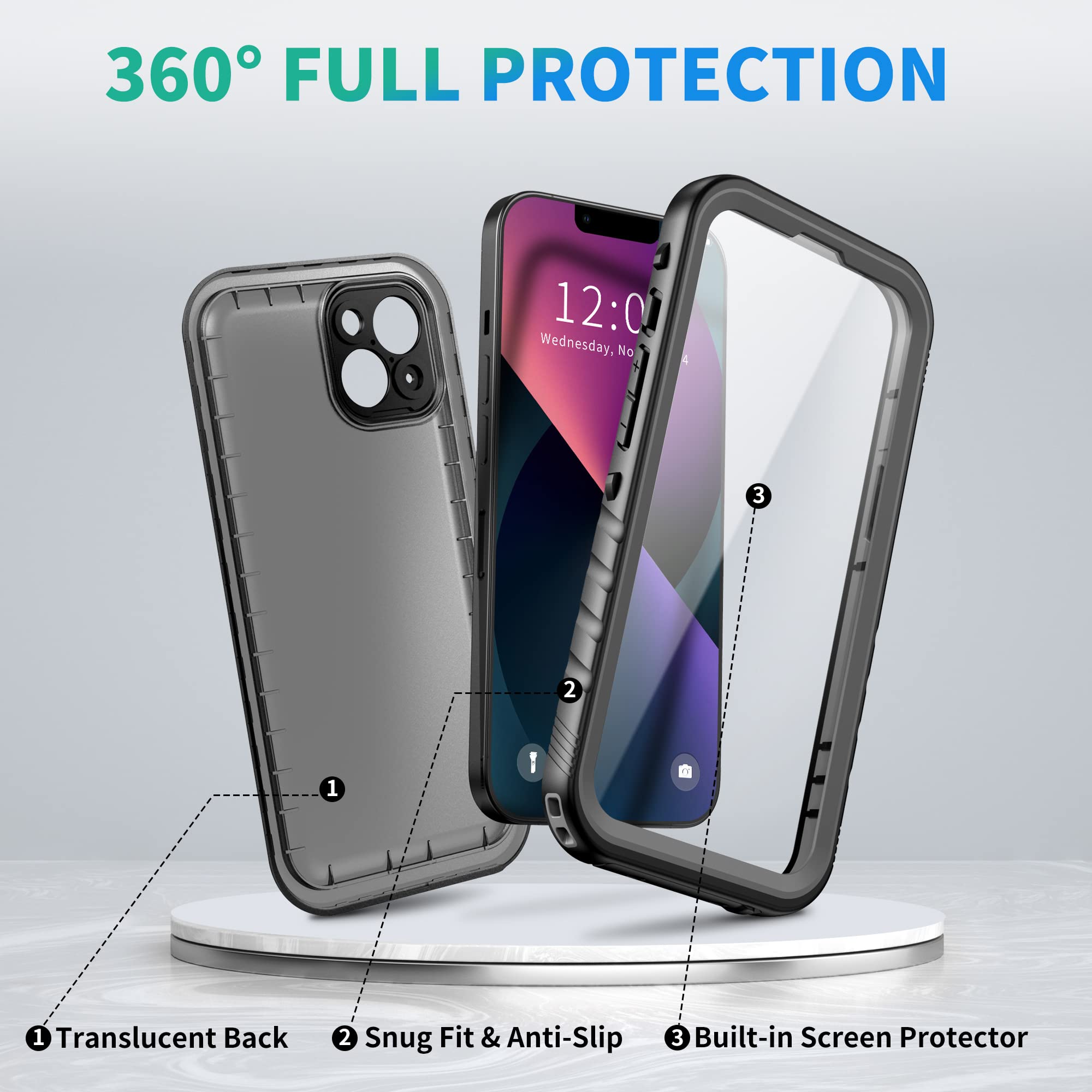 SPORTLINK Waterproof Case for iPhone 13 (6.1 Inch) - IP68 Certified Shockproof, Dustproof & Dropproof Protection with Built-in Screen Protector | Perfect for Swimming, Hiking & Outdoor Adventures (Black)