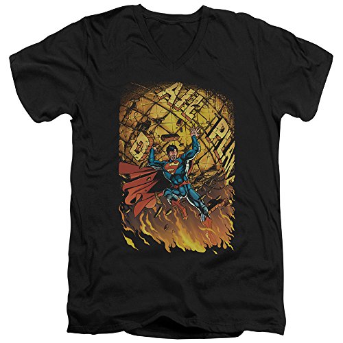 Superman No.1 Short Sleeve V-Neck T-Shirt for Adults - Black, Medium | DC Comics Graphic Tee for Casual Wear & Superhero Fans