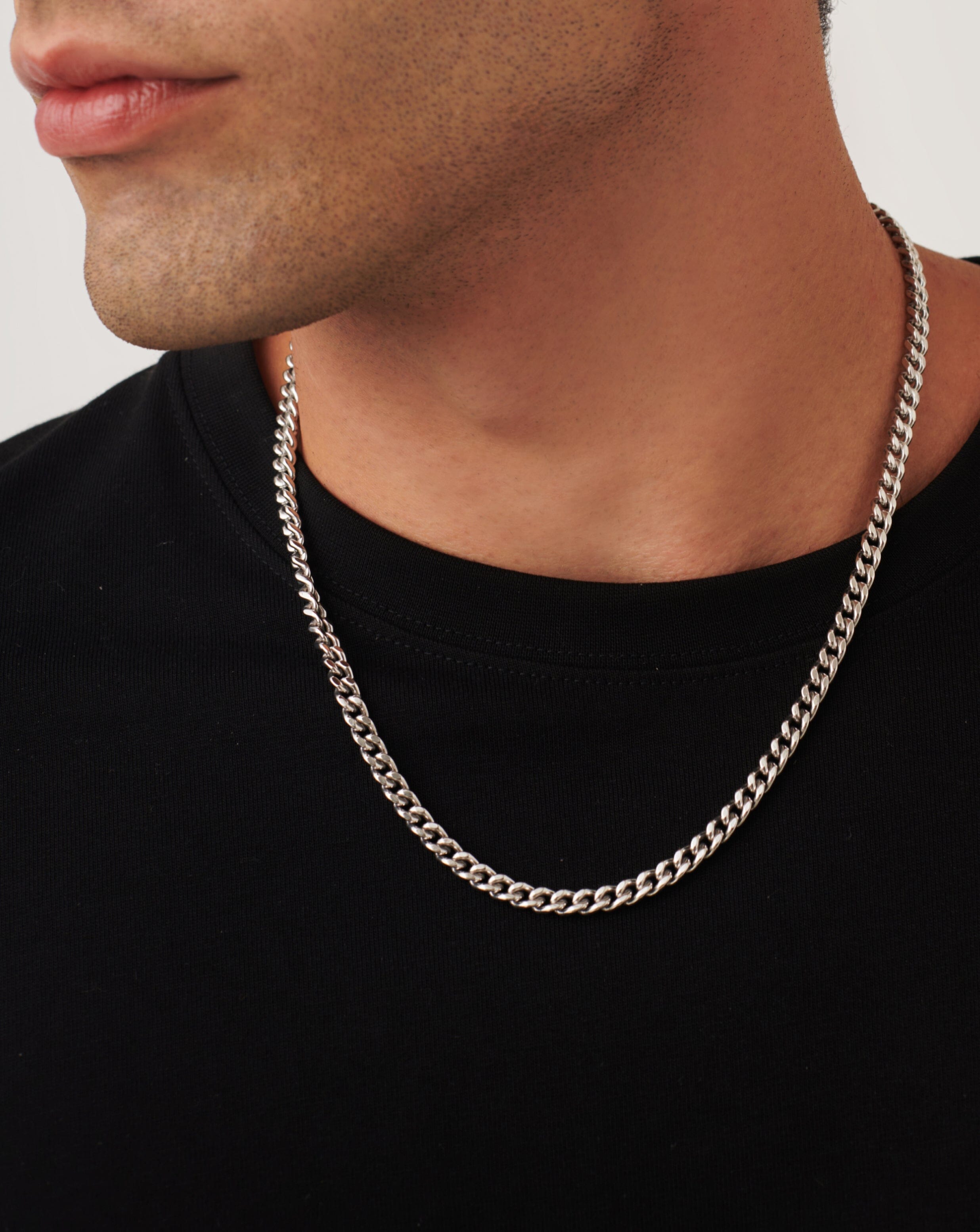 Men's Silver Plated Flat Curb Chain Necklace - Stylish Accessory for Casual & Formal Outfits