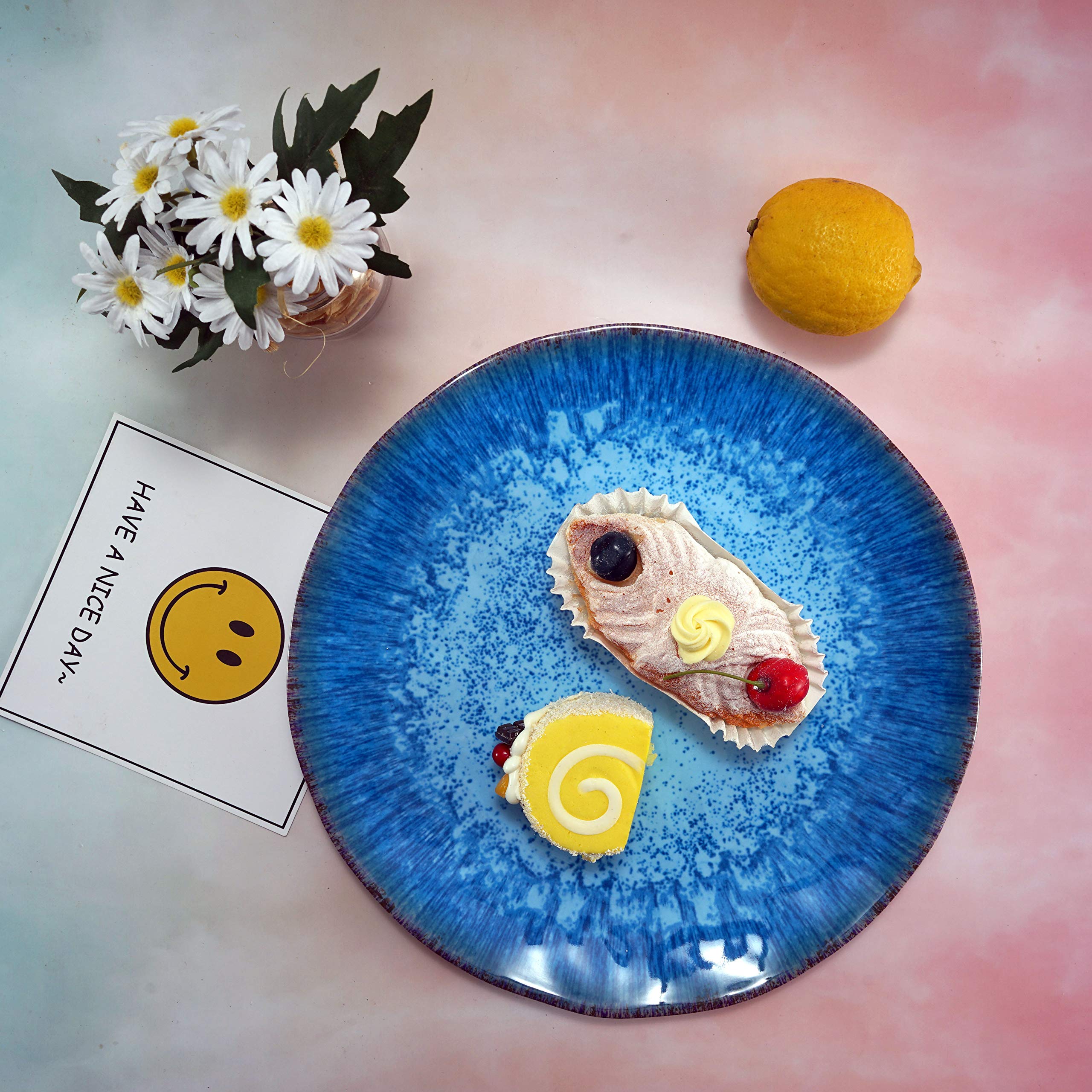 6-Piece Melamine Salad Plates Set - 9 Inch Round, Lightweight & Shatterproof, Dishwasher Safe (Not Microwave/Oven Safe) - Perfect for Outdoor Picnics, Parties, and Everyday Dining (Deep Blue)
