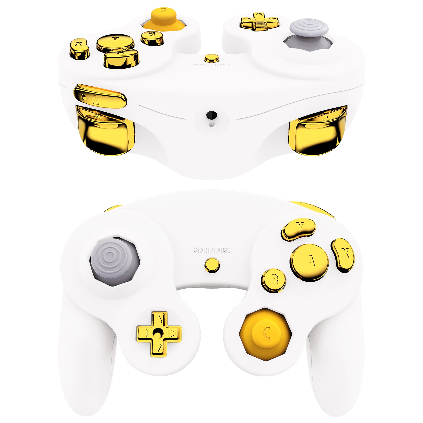 Premium Chrome Gold Replacement Buttons & Thumbsticks for Nintendo GameCube Controller - DIY Repair Kit with ABXY, D-Pad, ZL/ZR Keys & Tools (Controller Not Included) - Perfect for Controller Customization & Gaming Enthusiasts