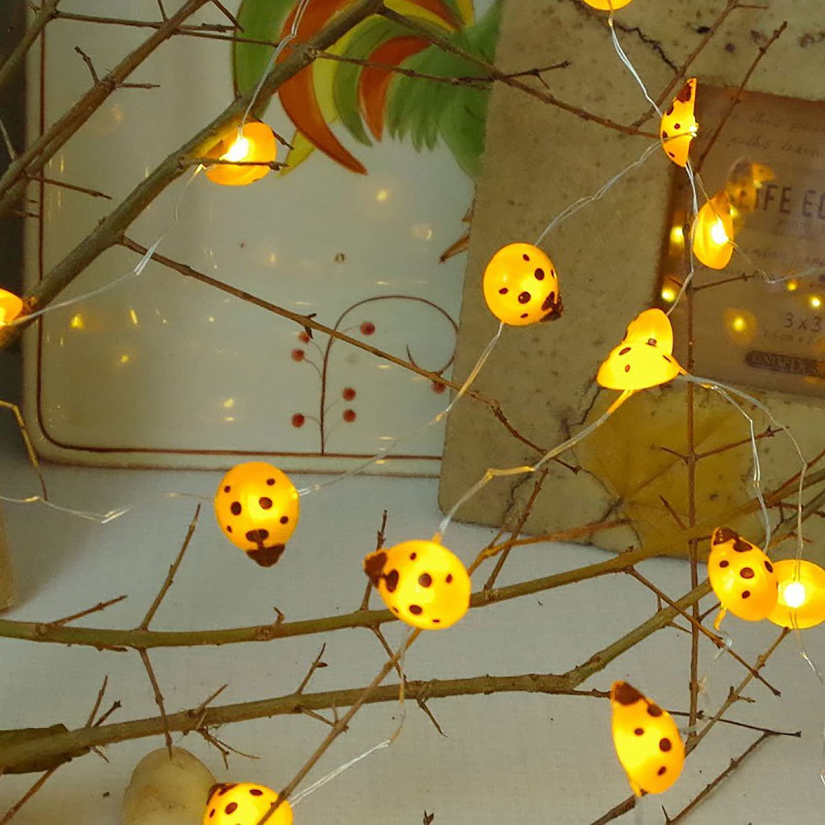 Keeda 30 LED Ladybug Fairy Lights - 9.8ft Battery Operated Silver Wire String Lights for Bedroom, Party, Wedding, Patio & Christmas Decor (Yellow) | Perfect for Indoor & Outdoor Decoration, Garden Lighting, and Festive Atmosphere