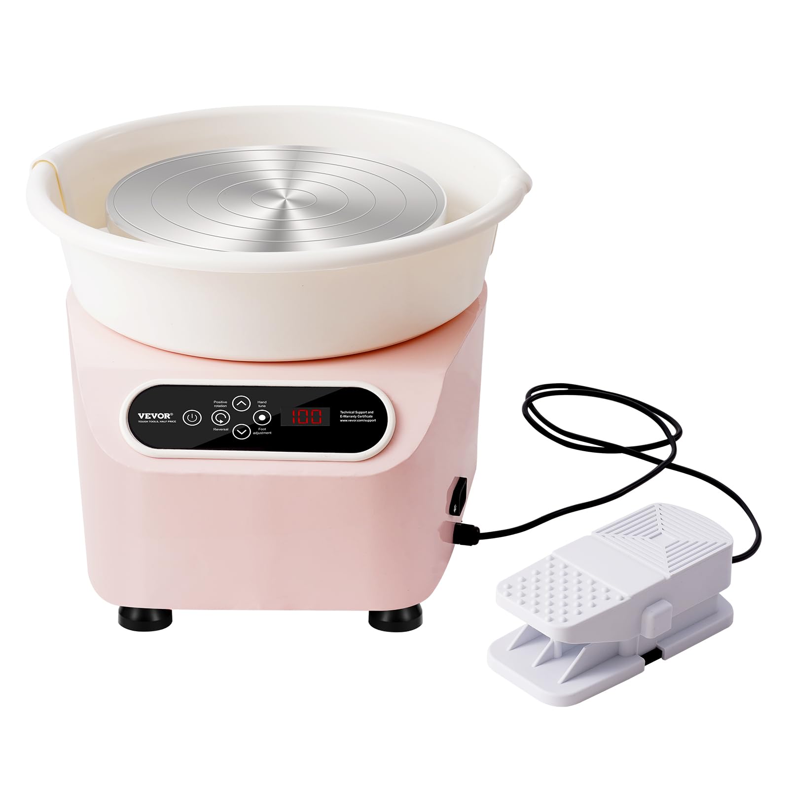 VEVOR 11 Inch Electric Pottery Wheel - 450W Ceramic Shaping Machine with Foot Pedal & LCD Touch Screen for DIY Clay Art, Ceramics, and Home Decor Projects - Pink Forming Tool for Artists and Crafters