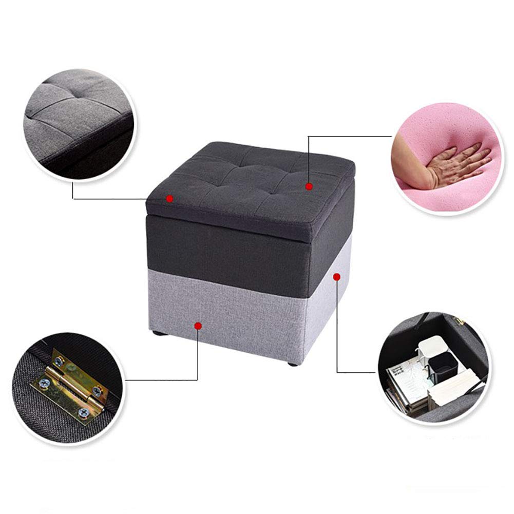 Upholstered Storage Ottoman Footstool - Single Seat Makeup Stool & Shoe Bench for Bedroom & Living Room (Navy Blue) | Perfect for Extra Seating, Shoe Storage & Home Organization