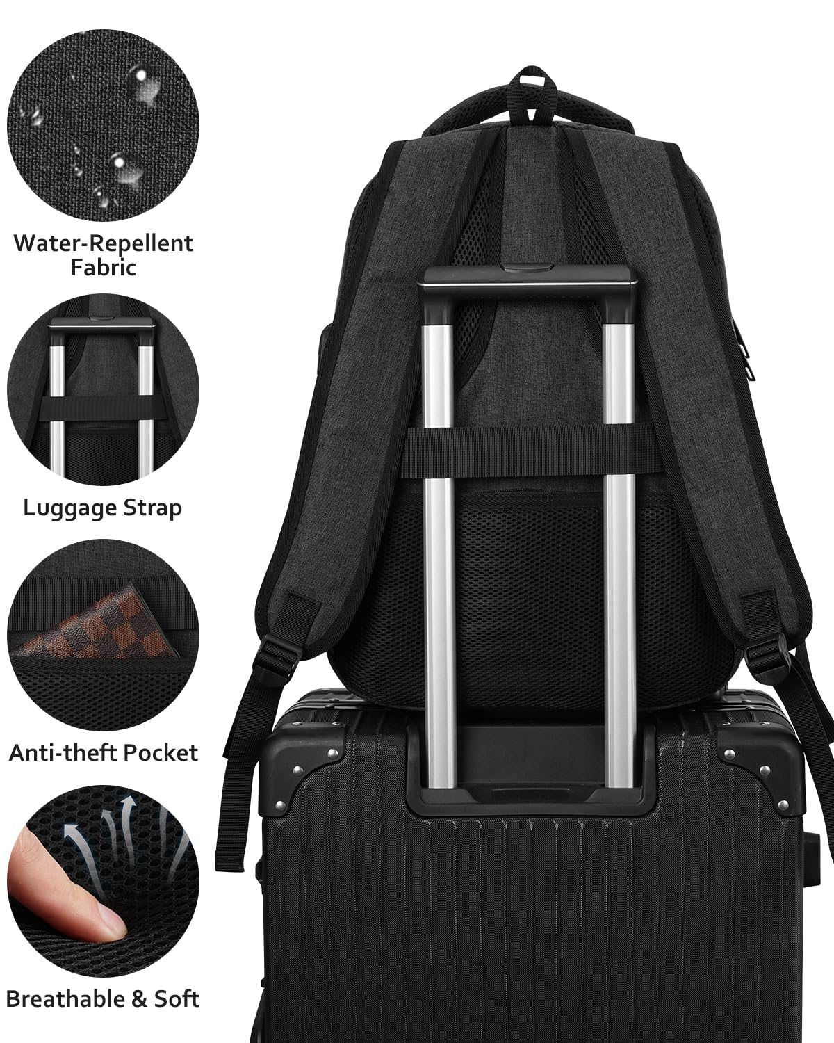 17.3 Inch Men's Backpack with USB Charger - Durable School & College Book Bag for Teen Boys, Business & Workout - Black | Perfect for High School, College, Travel & Daily Commute