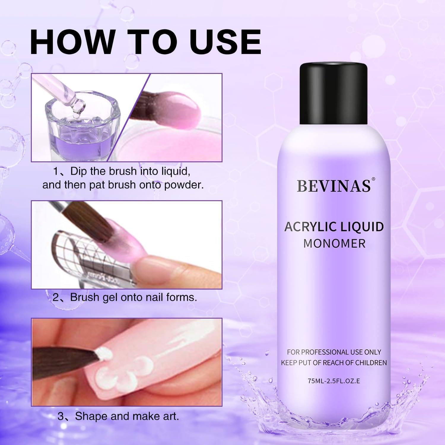 Professional 2.5oz Acrylic Nail Liquid Monomer for Nail Extensions & DIY Nail Art - High-Quality 75ml Acrylic Liquid for Acrylic Powder - Perfect for Salon, Home Manicure & Nail Art Enthusiasts