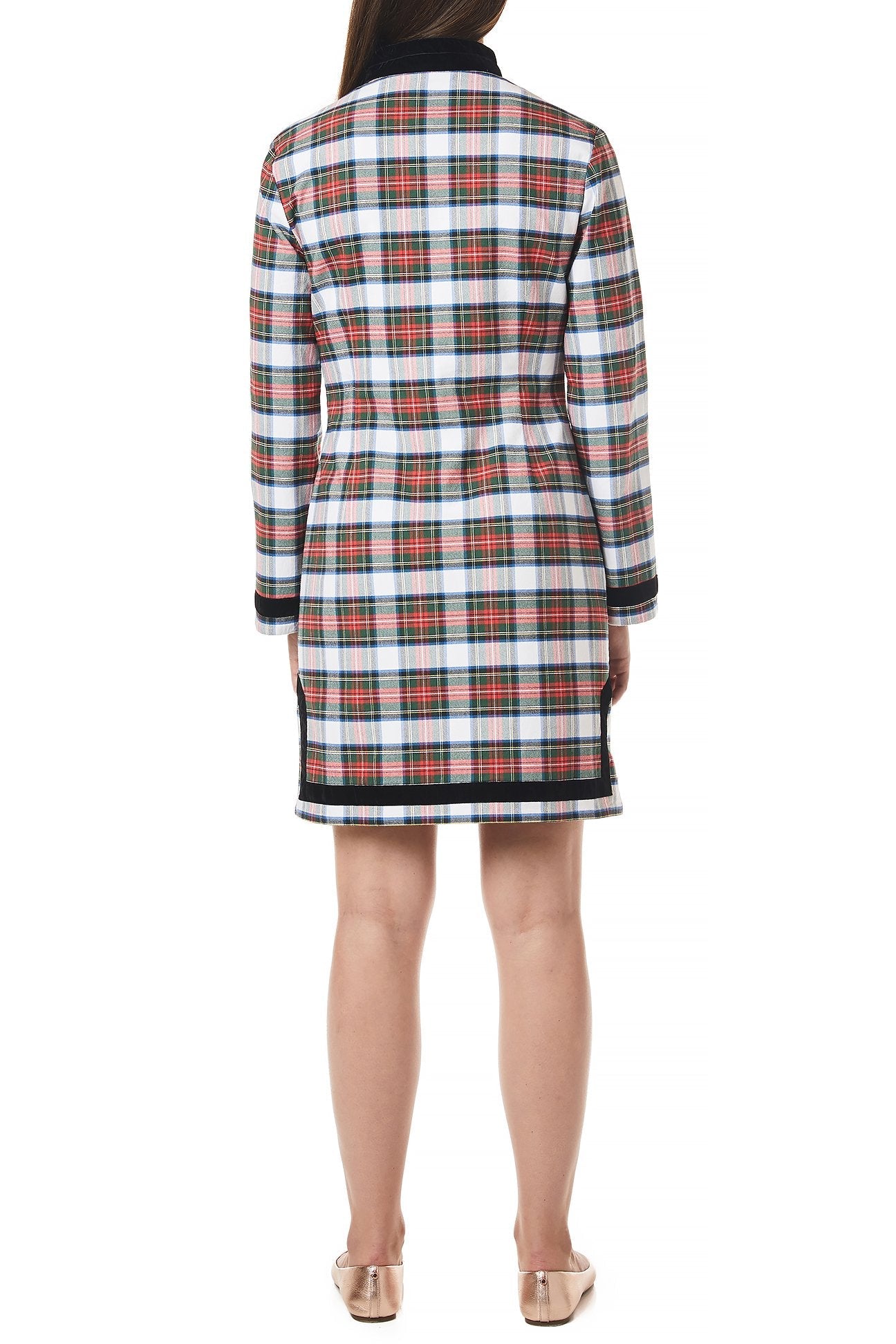 Stylish Tunic Dress with Stretch Twill Fabric & Black Velvet Trim - Perfect for Casual Outings, Office Wear, and Special Occasions