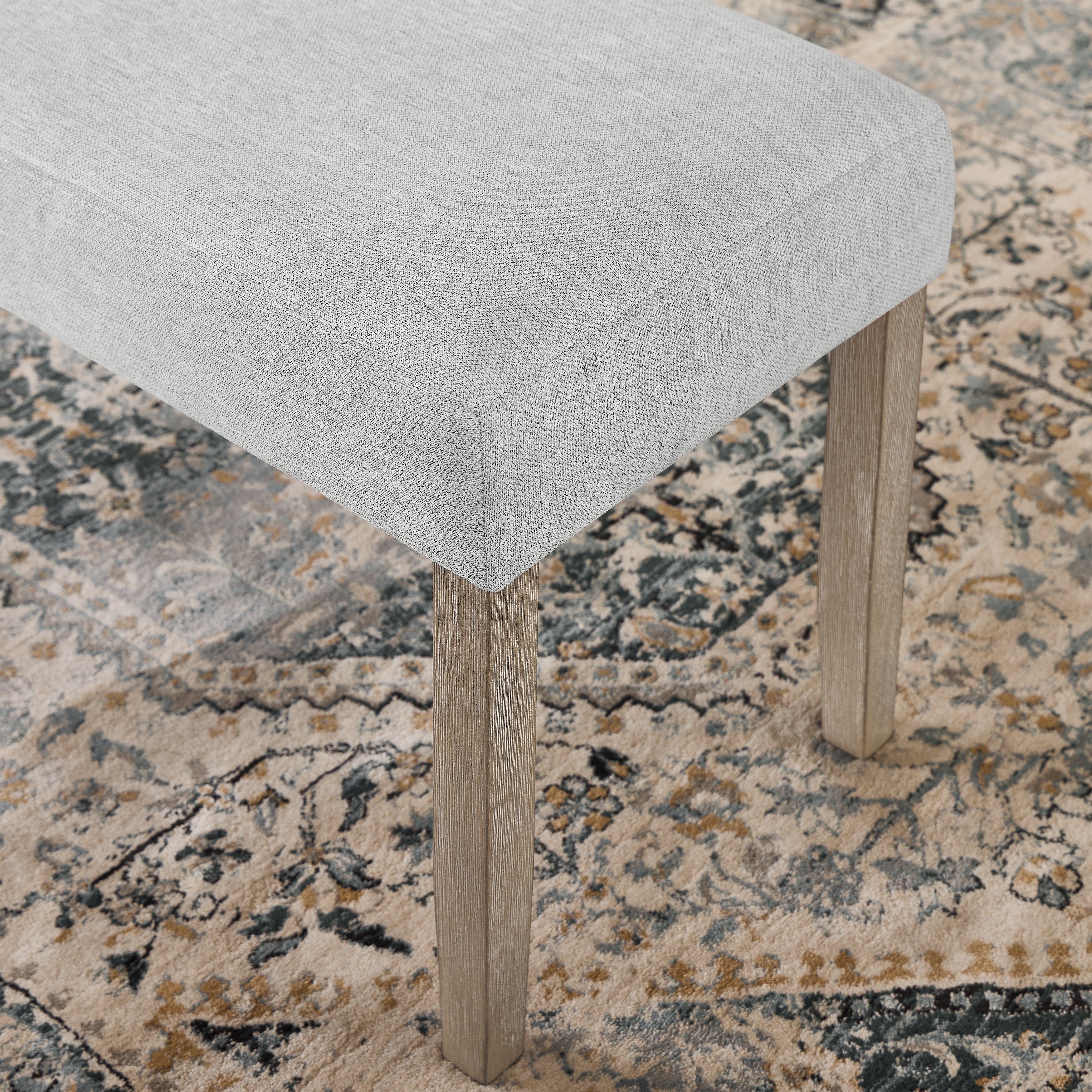 Roundhill Furniture Zelalle Upholstered Bench - Light Gray Fabric with Sturdy Rubberwood Legs | Perfect for Bedroom, Entryway or Living Room Seating