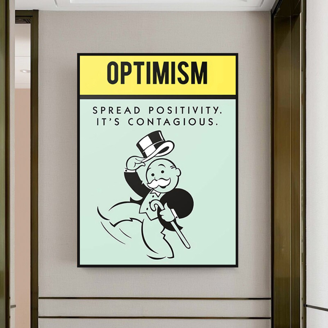 Alec Monopoly Optimism Play Card Canvas Wall Art - Pop Culture Home Decor for Living Room, Bedroom & Office