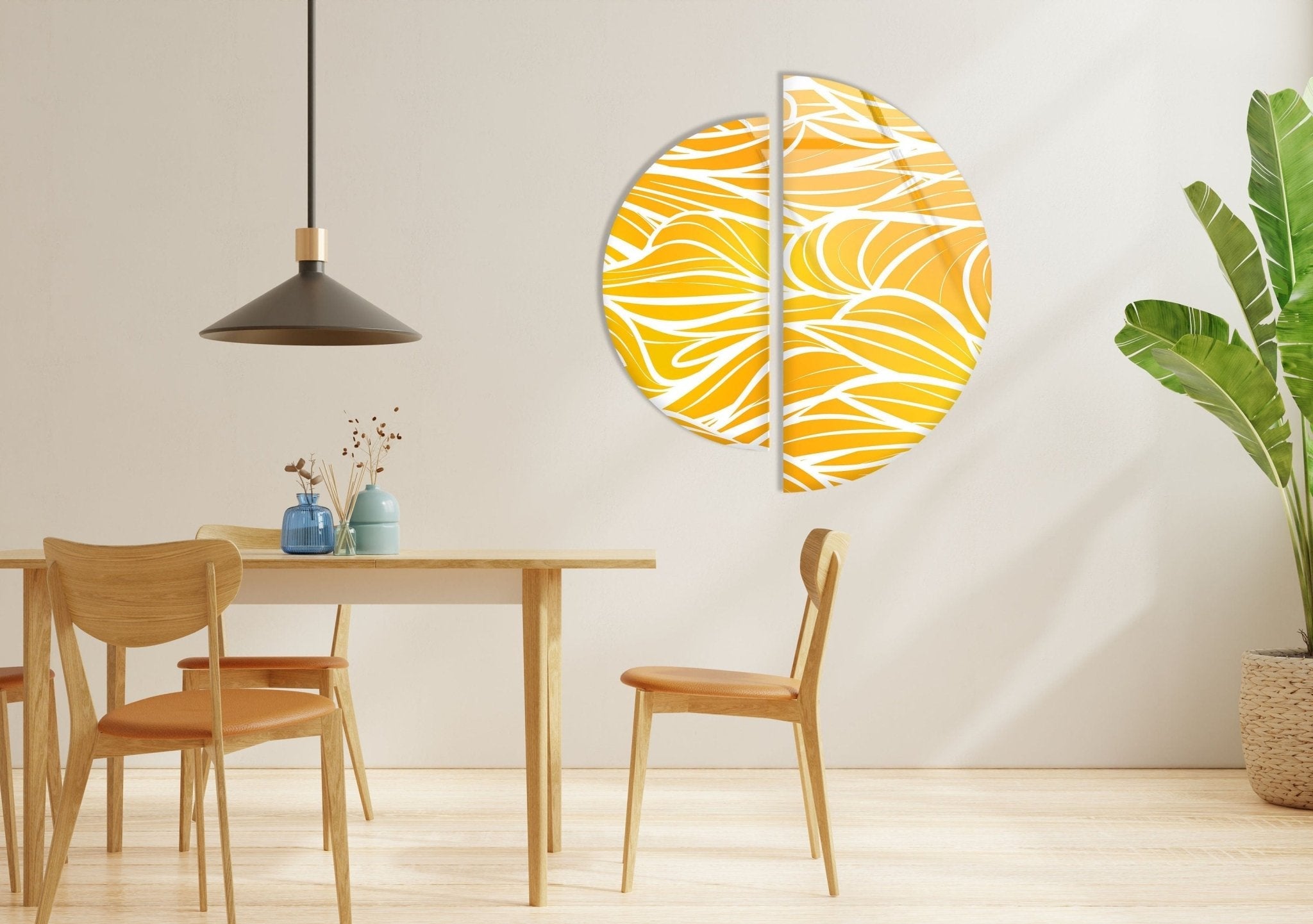 2 Piece Yellow & White Glass Wall Art Set - Modern Abstract Home Decor for Living Room, Bedroom & Office - Handmade Glass Wall Hangings for Stylish Interior Design