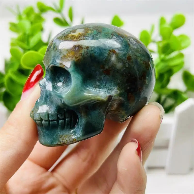 2 Inch Natural Ocean Jasper Skull Carving Sculpture - Healing Gemstone Crystal Crafts for Home Decor, Meditation & Spiritual Healing | Unique Gift Idea for Crystal Collectors