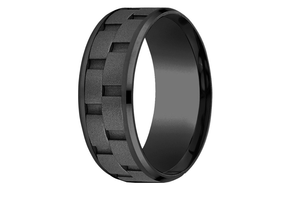 Black Titanium 8mm Comfort Fit Wedding Band with Black Cobalt Link Pattern - Durable & Stylish Ring for Men, Perfect for Everyday Wear, Anniversary Gifts & Special Occasions