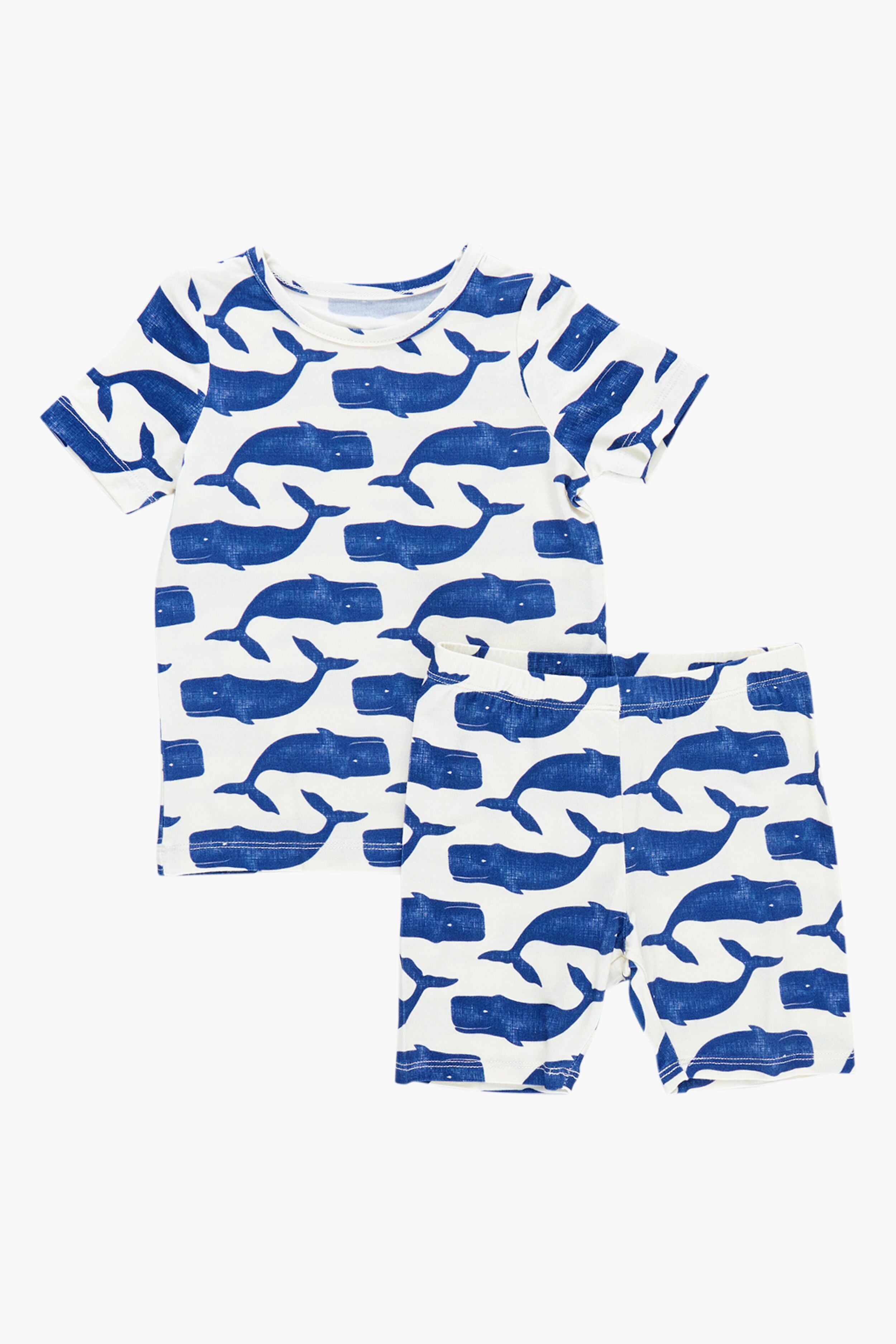 Blue Whales Kids Bamboo Short Sleeve Pajama Set - Soft & Breathable Sleepwear for Boys & Girls - Perfect for Bedtime, Lounging & Sleepovers