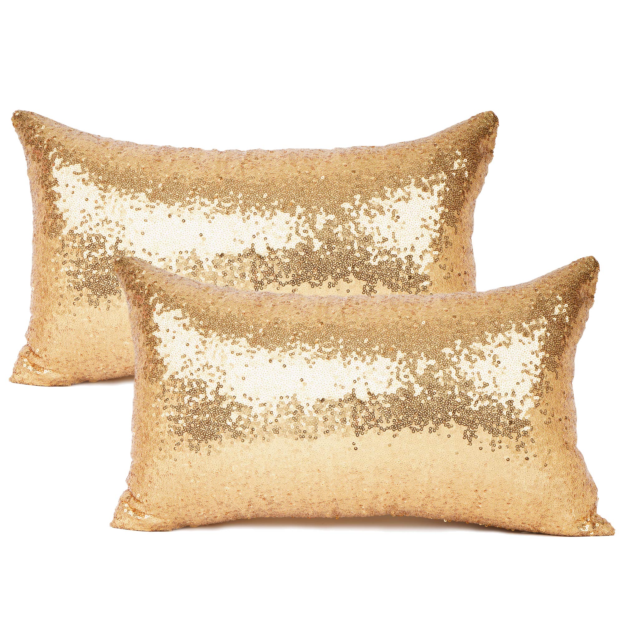 Luxury Gold Sequin & Satin Throw Pillow Cover Set of 2 - 12