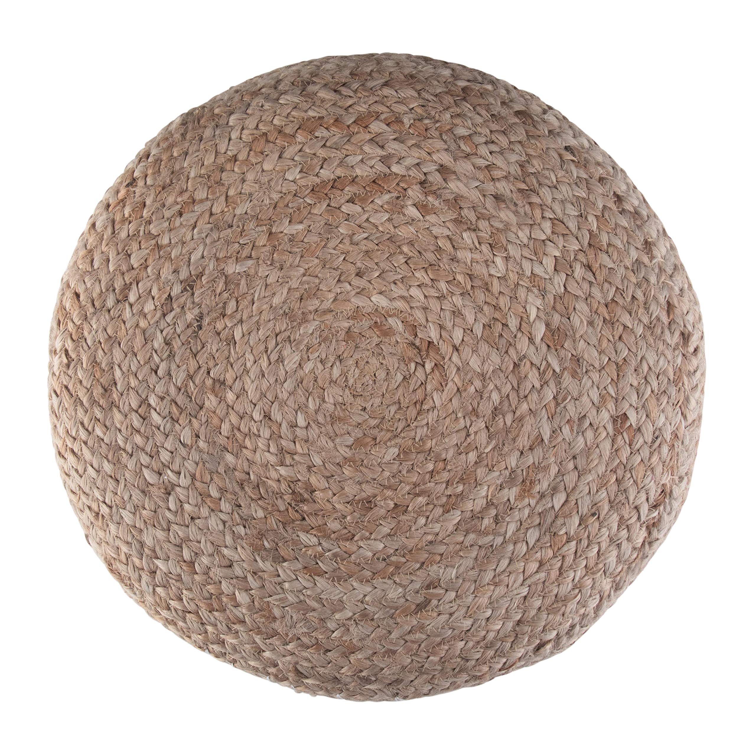 SIMPLIHOME Lydia Round Pouf - Pink Upholstered Footstool with Natural Braided Jute Accent | Boho Chic Ottoman for Living Room, Bedroom & Nursery | Perfect for Relaxing, Extra Seating & Home Decor