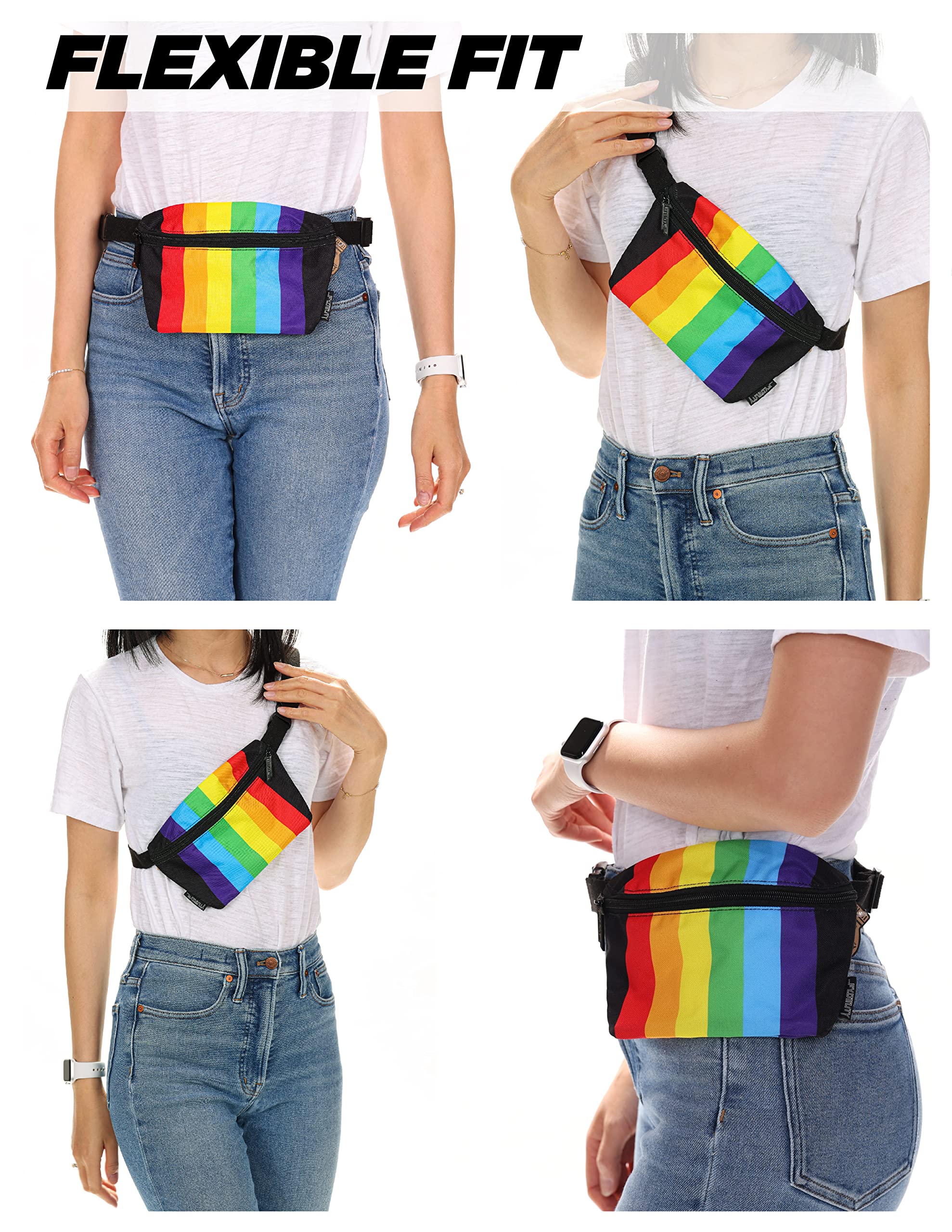 Vintage 80s/90s Small Fanny Pack for Women & Men - Slim Unisex Rainbow Crossbody Belt Bag - Lightweight Travel Waist Pack for Festivals, Concerts, Running & Daily Use | Rainbow Stripe Design