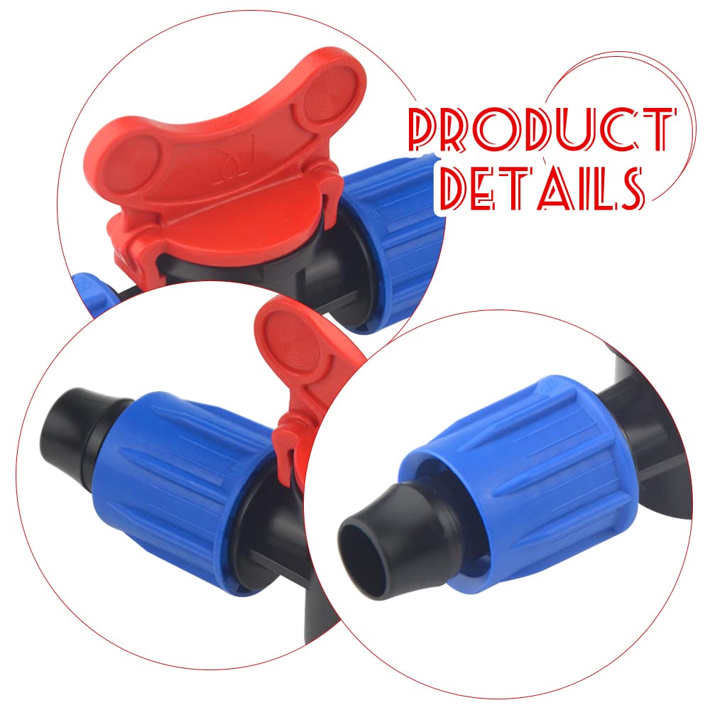 10-Pack 1/2 Inch Drip Irrigation Shut-Off Valve - Universal Coupling for 16-17mm Drip Tape Tubing - Compatible with Sprinkler Systems (Blue & Red) - Perfect for Garden, Lawn & Greenhouse Watering