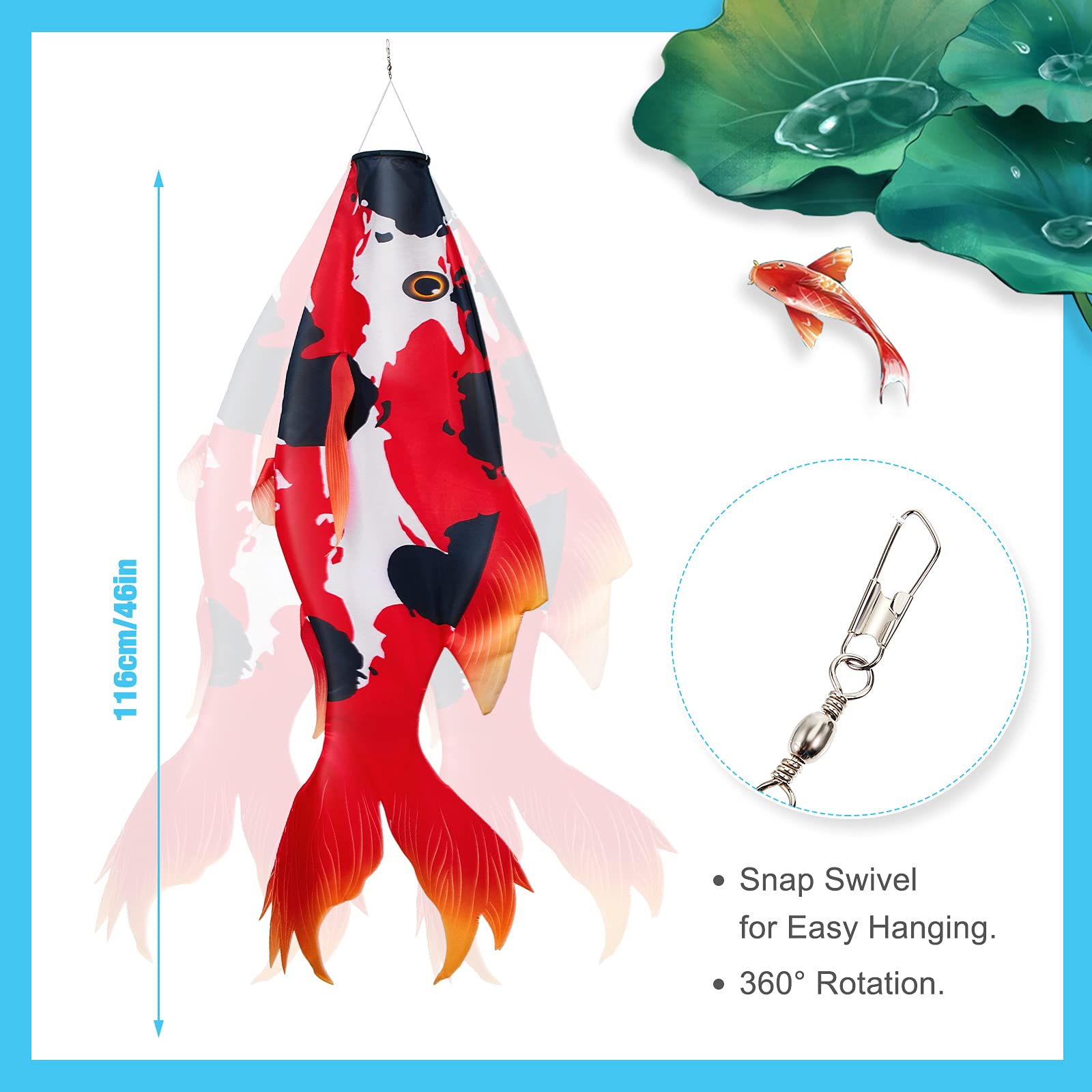 Realistic Red Koi Fish Windsock - 46 Inch Outdoor Hanging Decor for Garden, Patio, Lawn & Wall | Perfect for Parties, Festivals & Asian-Themed Events
