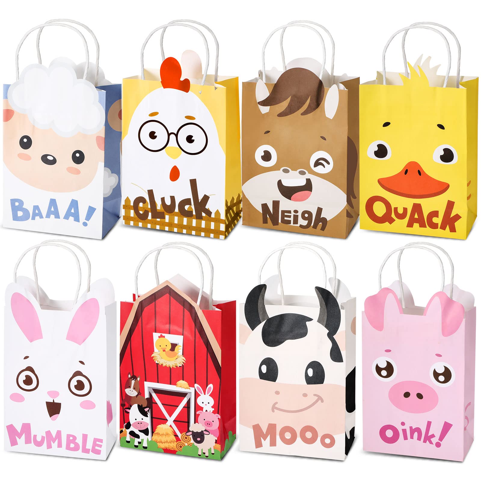 Farm Animal Party Favor Bags with Handles - Barnyard Birthday Treat Goody Bags for Kids | Kraft Paper Candy Gift Bags for Farm Theme Parties, Baby Showers & School Events