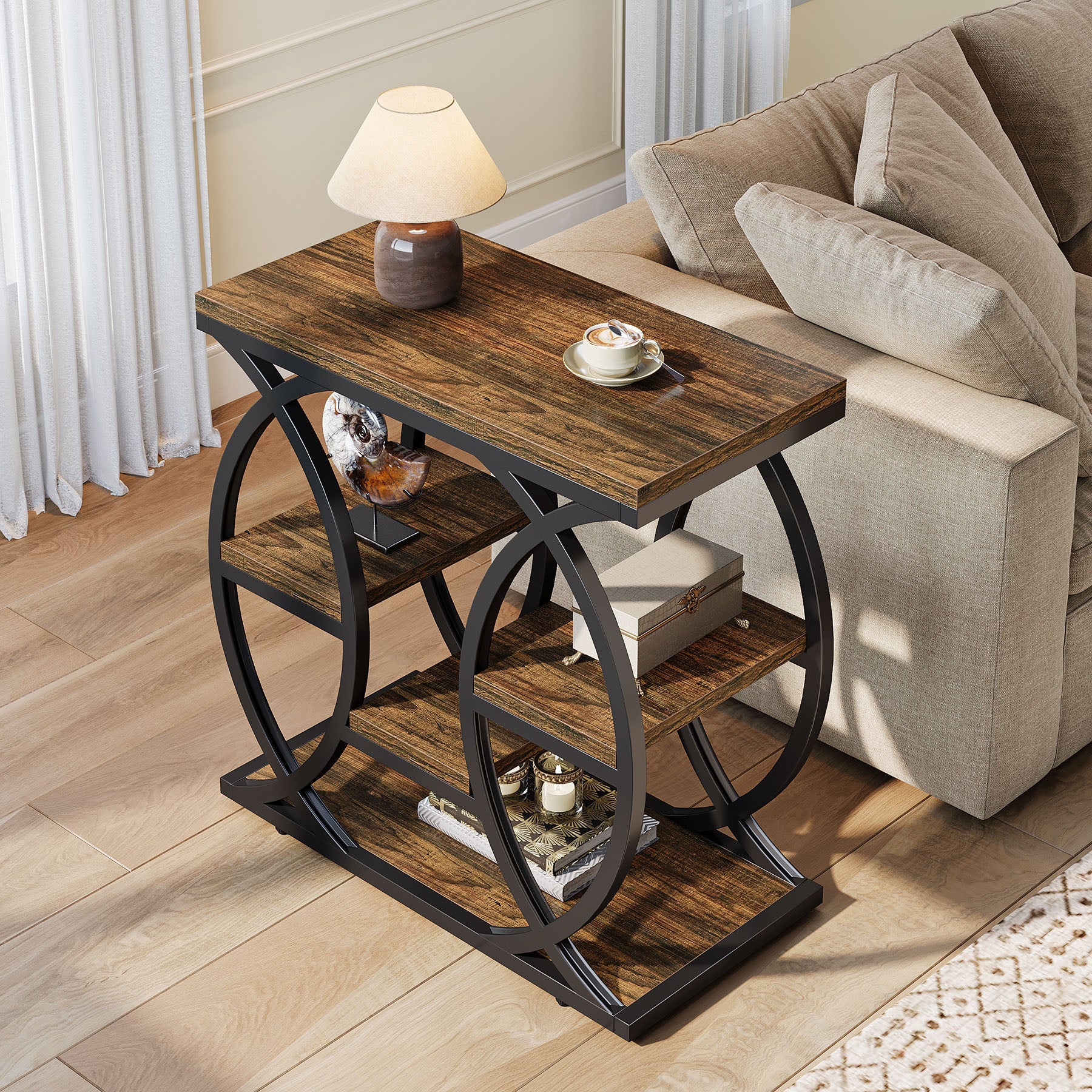 23.6 Inch End Table with 4 Shelves - Modern Sofa Side Table, Bedside Table with Storage - Perfect for Living Room, Bedroom, or Office Organization