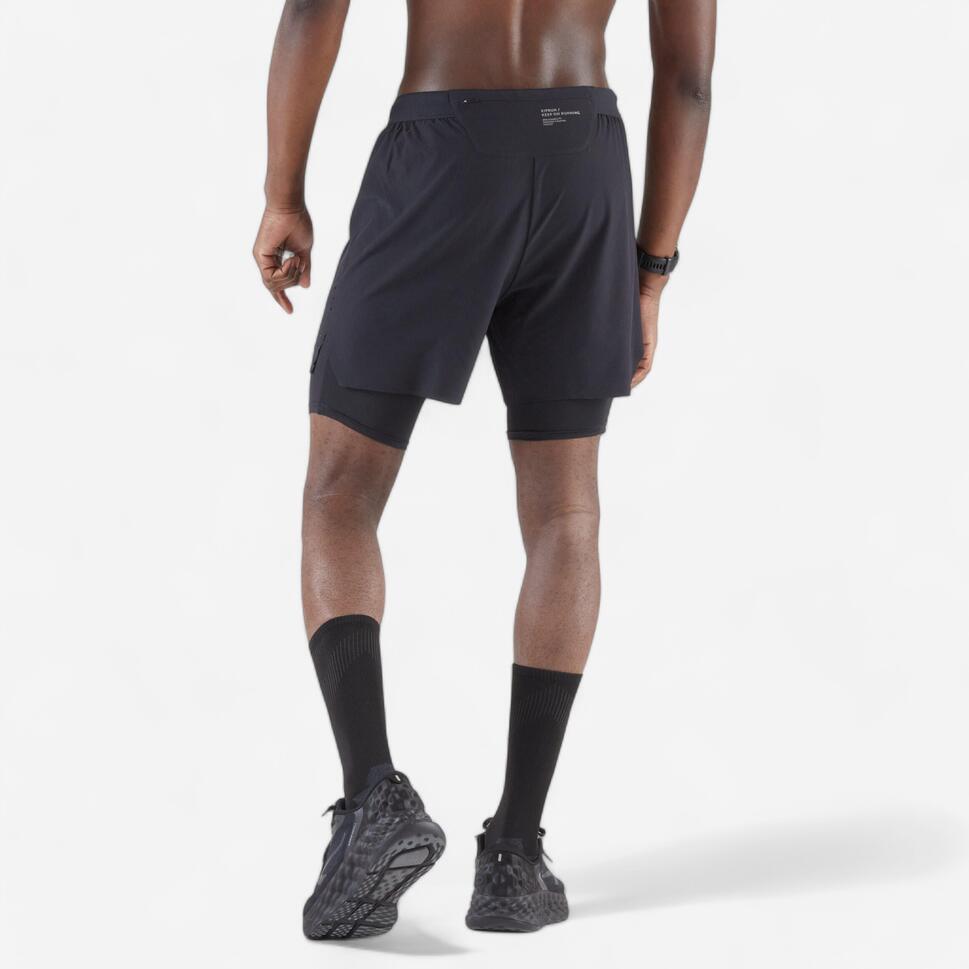Kiprun Men's Run 500 2-in-1 Compression Running Shorts with Liner - Lightweight Quick-Dry Athletic Shorts for Jogging, Gym Workouts & Marathon Training