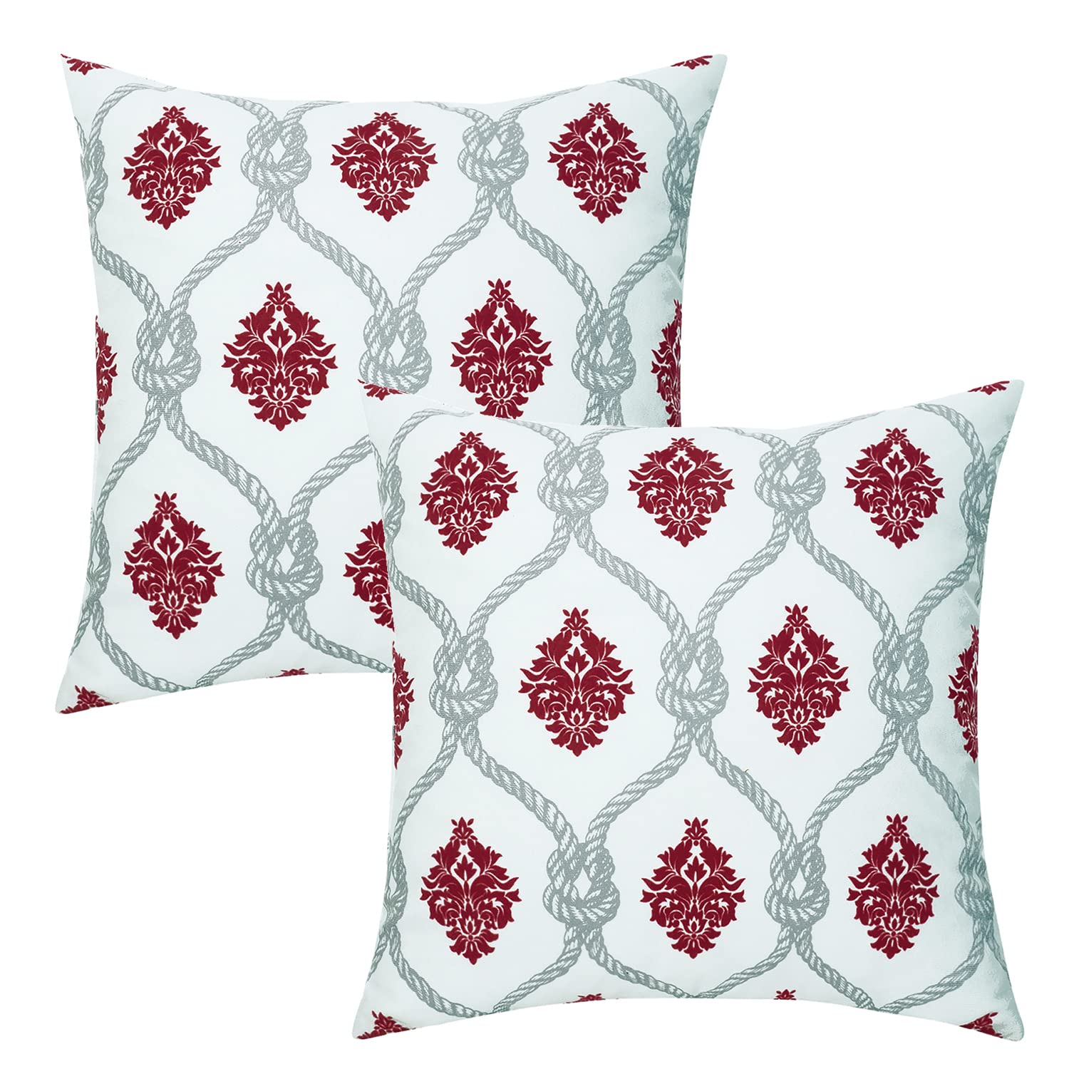 Gray and Red Decorative Throw Pillow Covers 18x18 Inch - Soft Plush Square Cushion Cases for Sofa & Living Room - Printed Geometric Pattern Set of 2 - Perfect for Home Decor, Cozy Reading Nook, and Accent Pillows