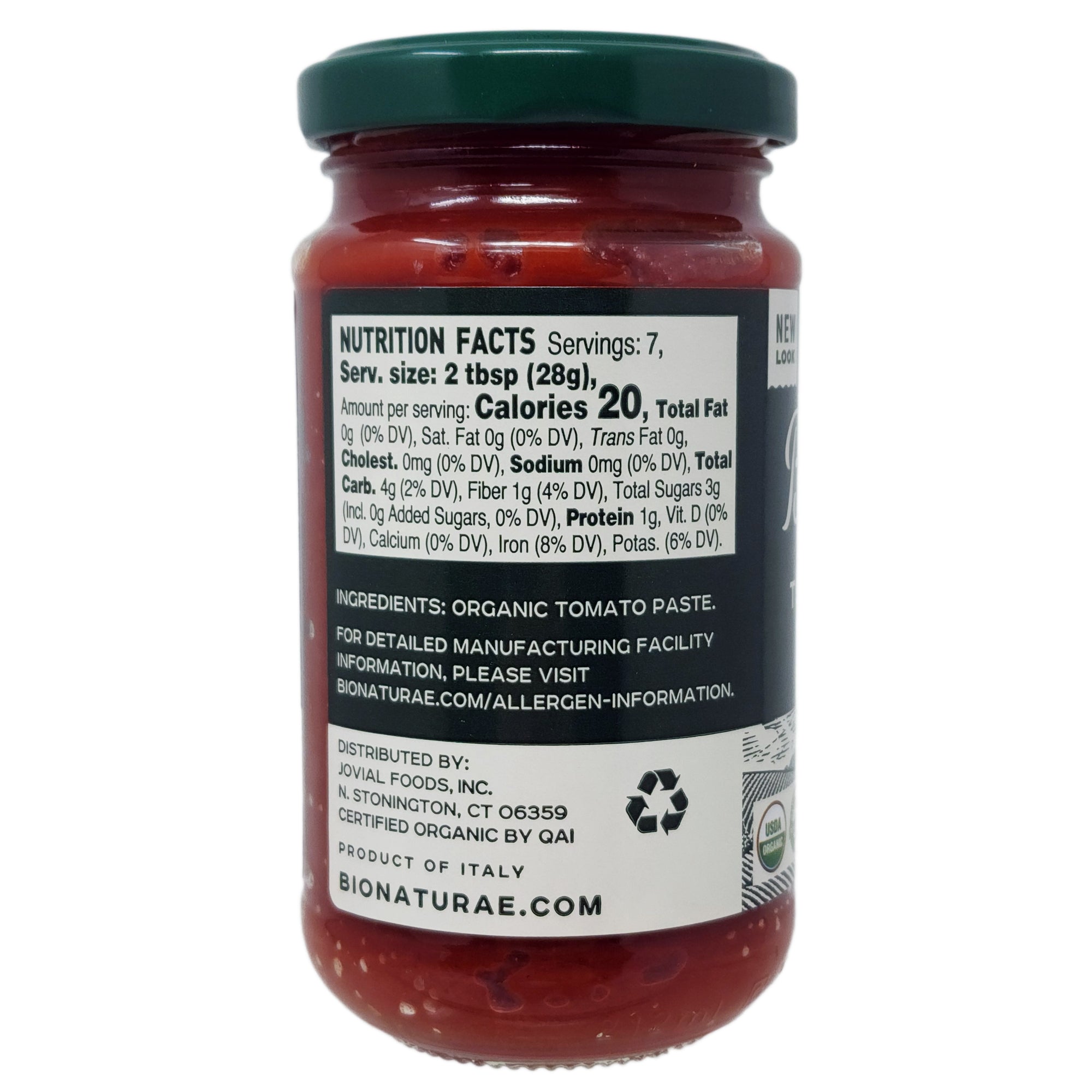 Bionaturae Organic Tomato Paste No Salt Added 7oz - Premium Italian Tomato Puree for Cooking, Sauces, Soups & Homemade Recipes