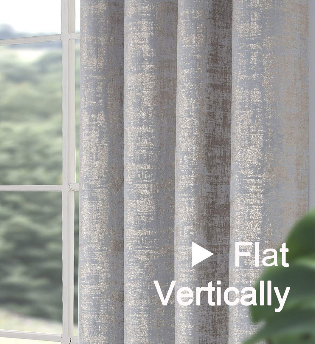 Always4U Soft Velvet Curtains 63 Inch Length - Luxury Blackout Curtains with Gold Foil Print for Bedroom & Living Room - Thermal Insulated Window Treatments (Set of 2, Silver) - Perfect for Home Decor, Privacy & Light Control