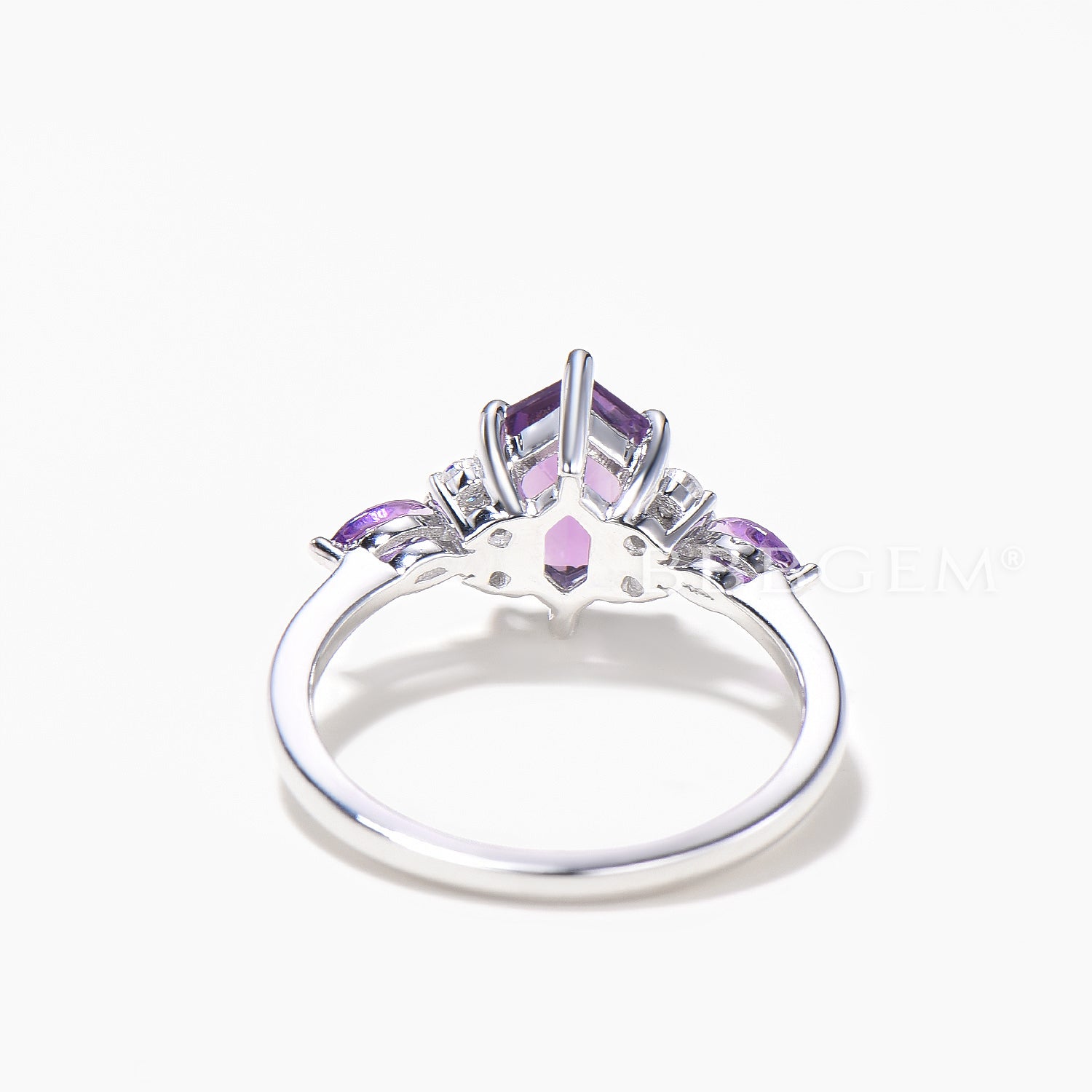 Natural Amethyst Hexagon Cut Engagement Ring with Diamond Cluster - Perfect for Wedding Proposals & Anniversary Gifts
