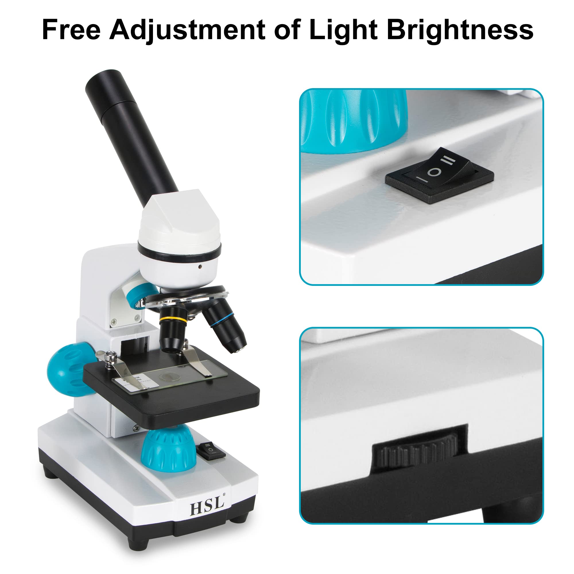 HSL 40X-2000X Compound Monocular Microscope with Dual LED Illumination & Phone Adapter - Professional Microscopes for Adults, Students & Beginners | Ideal for Biology Lab, Classroom Education & Home Science Experiments