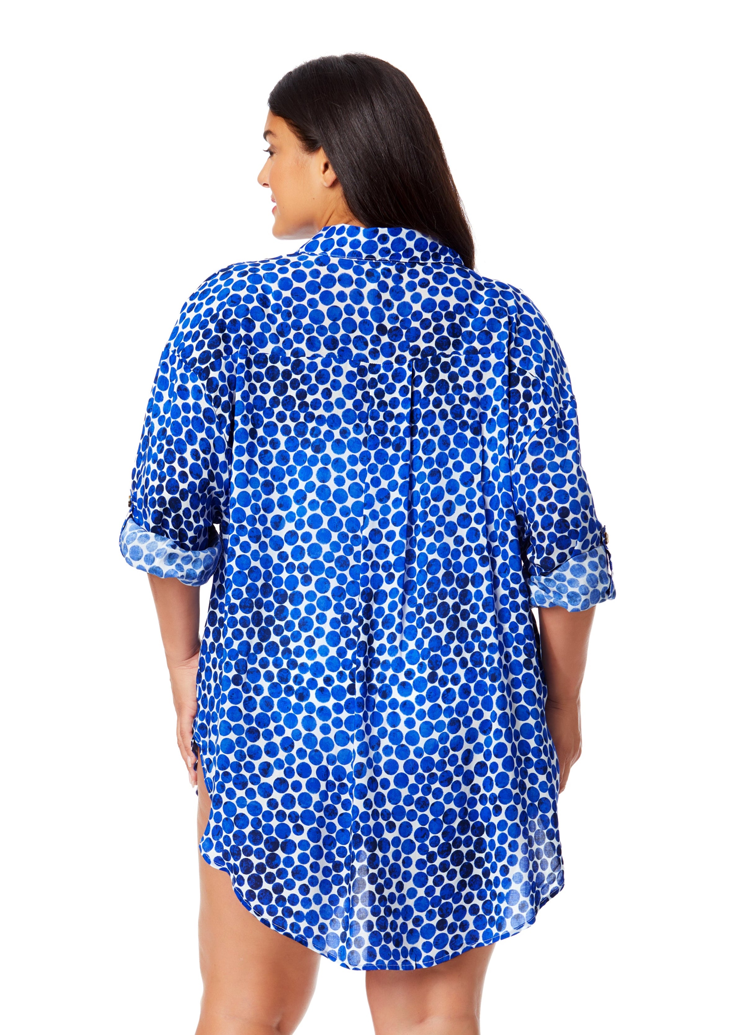 Women's Plus Size Denim Dot Button Down Shirt - Stylish Swimsuit Cover Up for Beach, Pool & Summer Outings