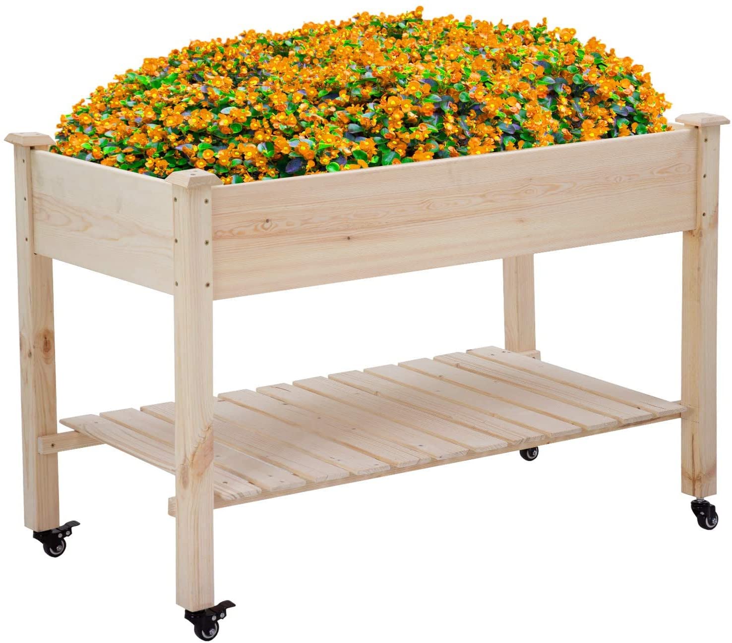 YRLLENSDAN 48x23x32in Raised Garden Bed with Legs - Elevated Planter Box on Wheels for Outdoor Gardening, Wooden Planting Bed with Storage Shelf for Vegetables, Flowers, Herbs - Perfect for Patio, Deck, Backyard & Small Space Gardening