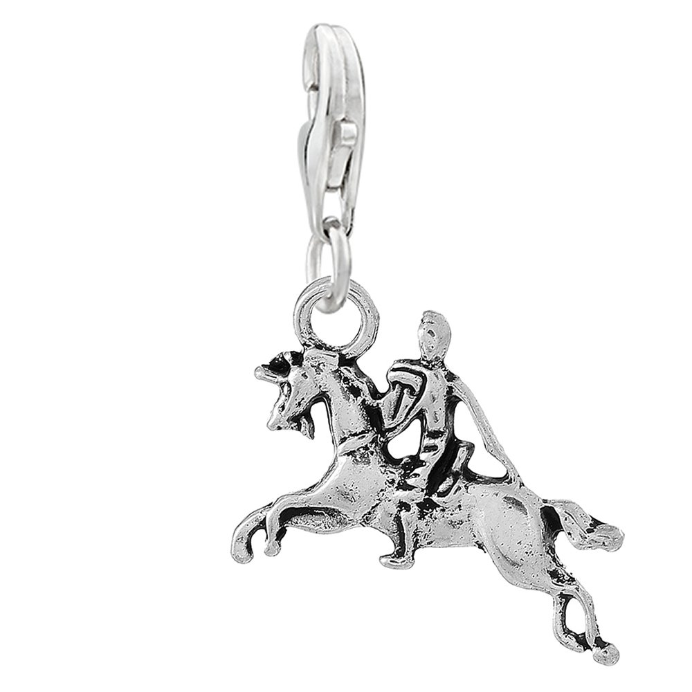 Elegant Sparkling Knight on Horse Pendant Charm - Clip On for Bracelets & Necklaces - Perfect for Medieval Themed Jewelry, Costume Parties & Renaissance Fairs