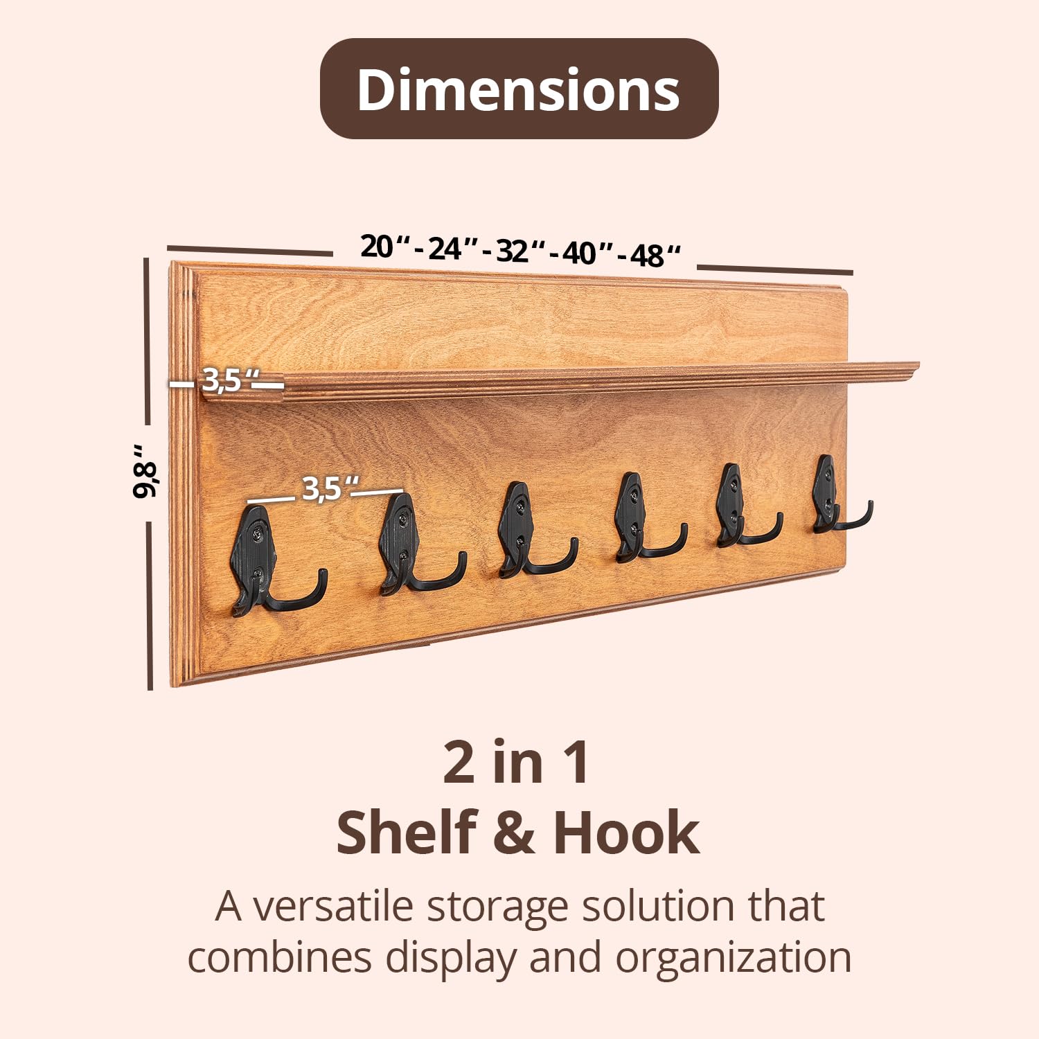 Rustic Wall Mounted Coat Rack with Shelf - 20