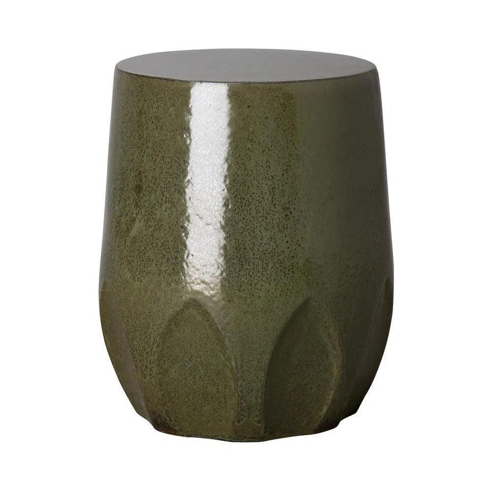 18 Inch Calyx Ceramic Outdoor Garden Stool - Weather-Resistant Decorative Seat for Patio, Lawn, and Poolside Decor