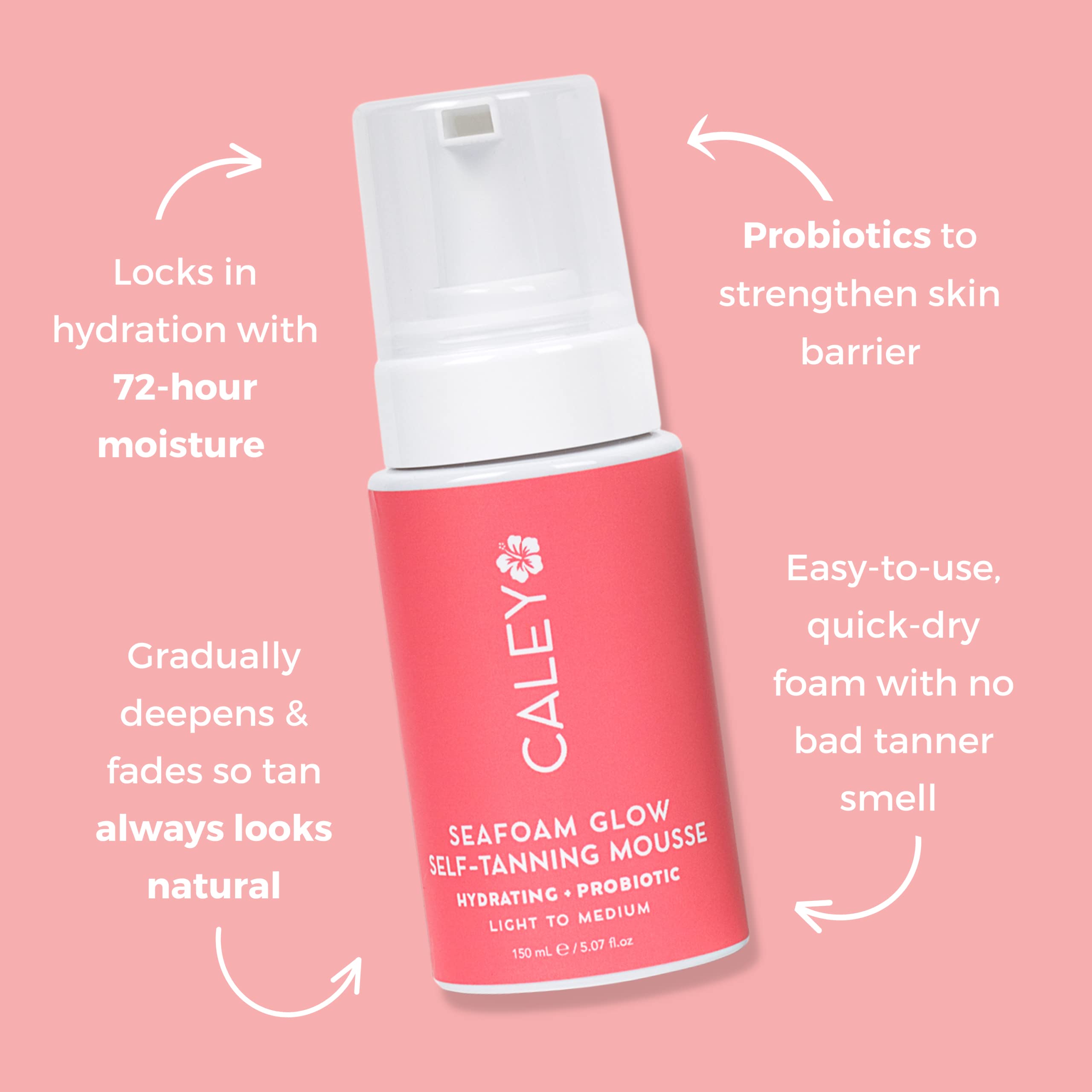 Caley Cosmetics Probiotic Self Tanning Mousse - Travel Size (2.5oz) for Light to Medium Skin Tones | Natural Sunless Tan | Streak-Free Application | Perfect for Vacation & Special Occasions