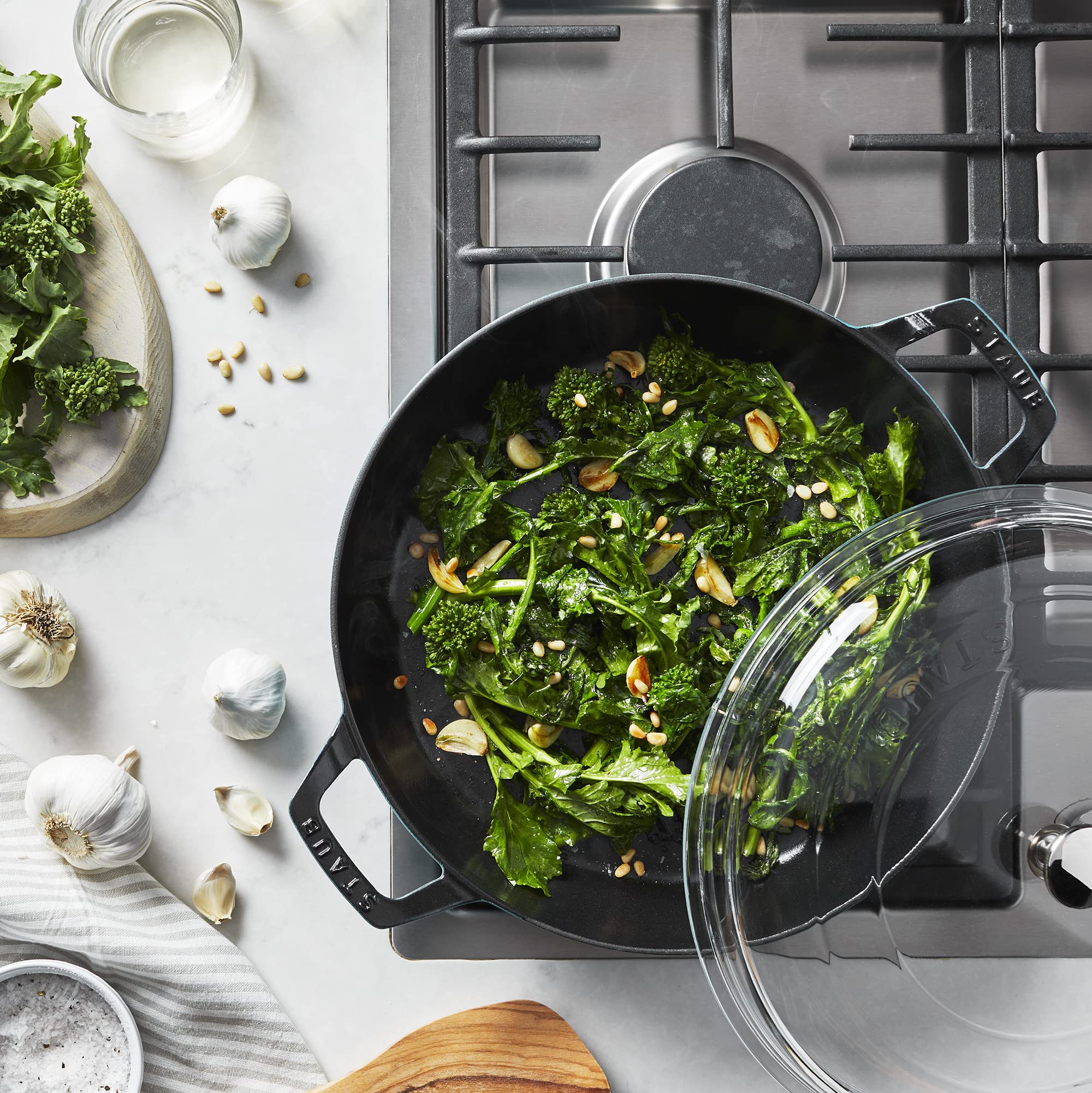 STAUB 3.5-Quart Cast Iron Braiser Pan with Glass Lid - Turquoise Color | Perfect for Searing, Braising & Slow Cooking | Ideal for Stovetop to Oven Meals