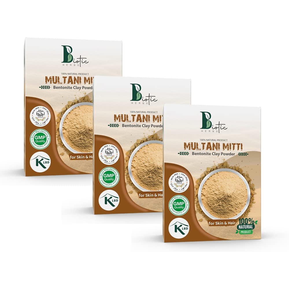 Biotic Herbs Organic Pure Multani Mitti Powder (Fuller's Earth) - 300g Bentonite Clay for Face, Skin & Hair Care | Natural Healing Clay Mask for Acne, Blackheads & Glowing Skin | DIY Spa & Beauty Treatments at Home