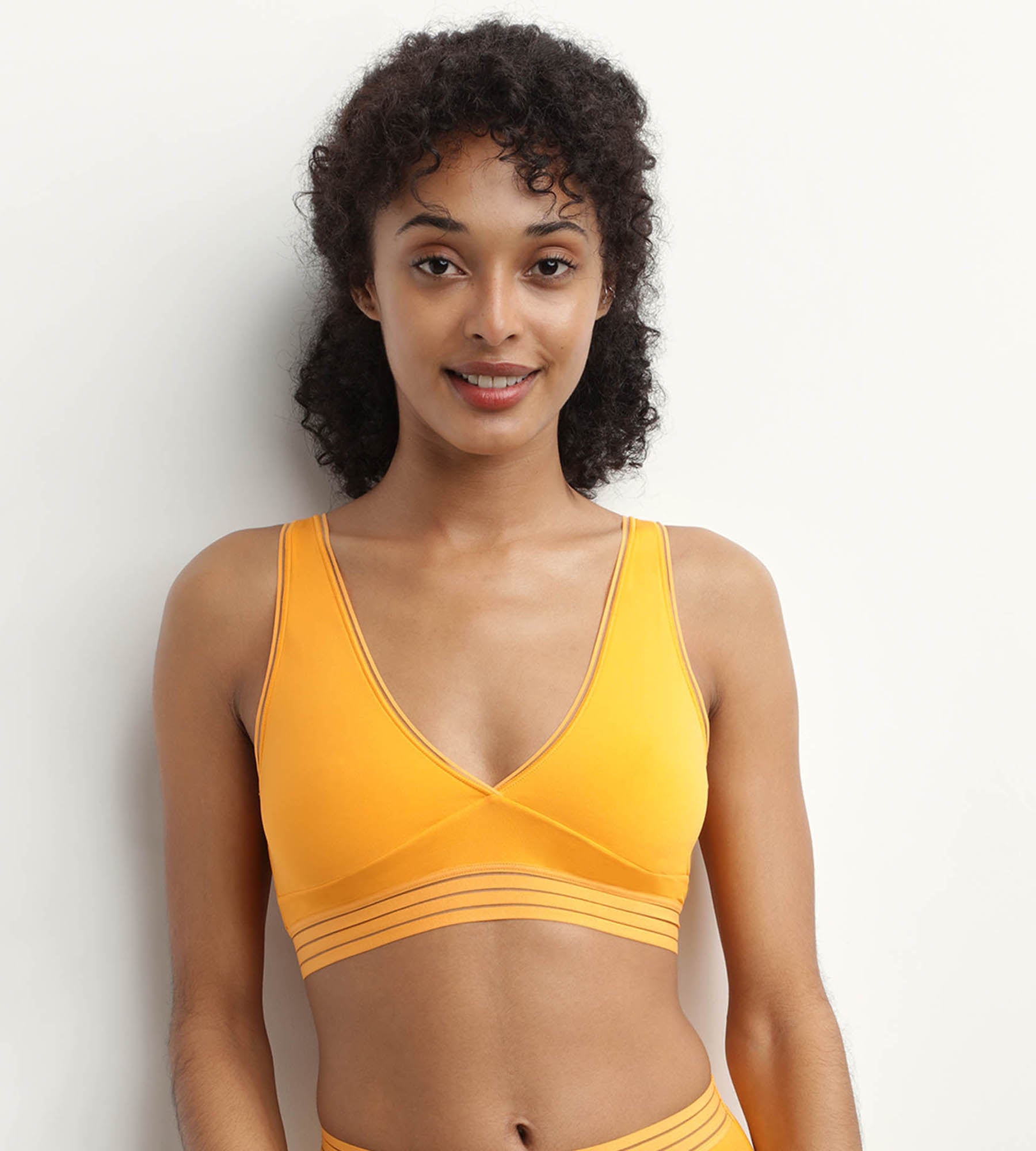 Oh My Dim's Wireless Triangle Bralette - Soft Microfiber Comfort Bra for Women in Yellow | Perfect for Yoga, Lounge & Everyday Wear