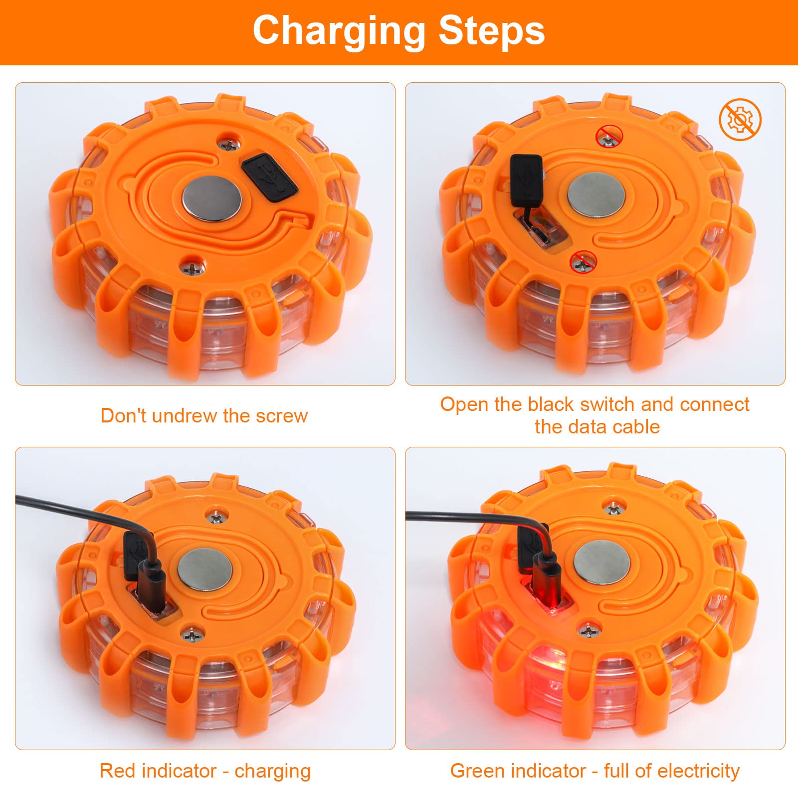 GARVEE 3 Pack USB Rechargeable LED Road Flares - Emergency Warning Lights for Roadside Safety, Magnetic Base & Hook for Cars, Trucks, Boats - Includes 1 USB Car Charger & Batteries - Perfect for Nighttime Breakdowns, Camping & Marine Emergencies