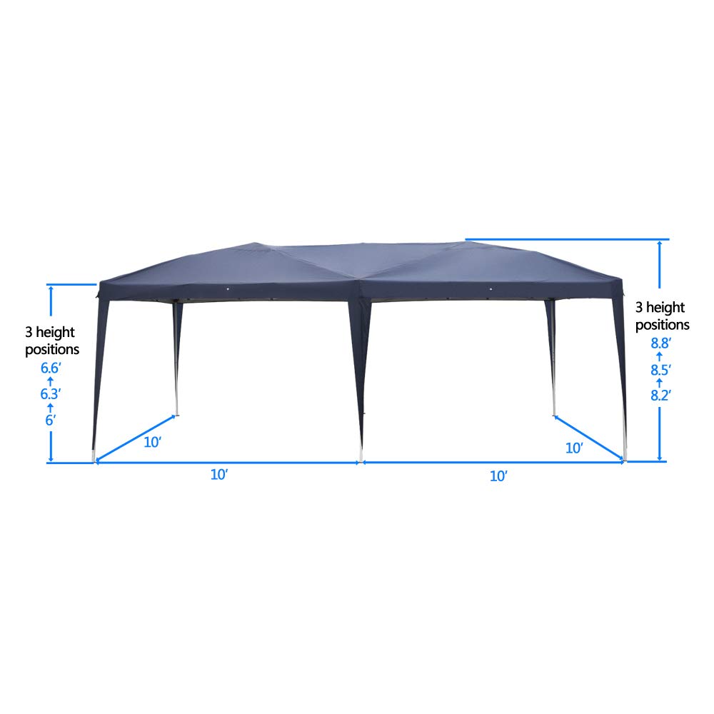 10'x20' Blue Waterproof Outdoor Gazebo Canopy Tent - Folding Wedding Party Camping Shelter, Commercial Market Stall BBQ Pavilion with Carry Bag (No Sides) - Perfect for Backyard Events, Beach Camping & Outdoor Markets