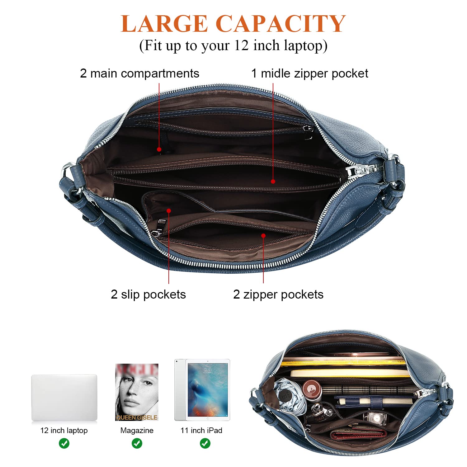 Genuine Leather Hobo Bags for Women - Soft Medium Shoulder Purse & Handbag - Stylish Casual Crossbody Bag for Work, Travel & Everyday Use