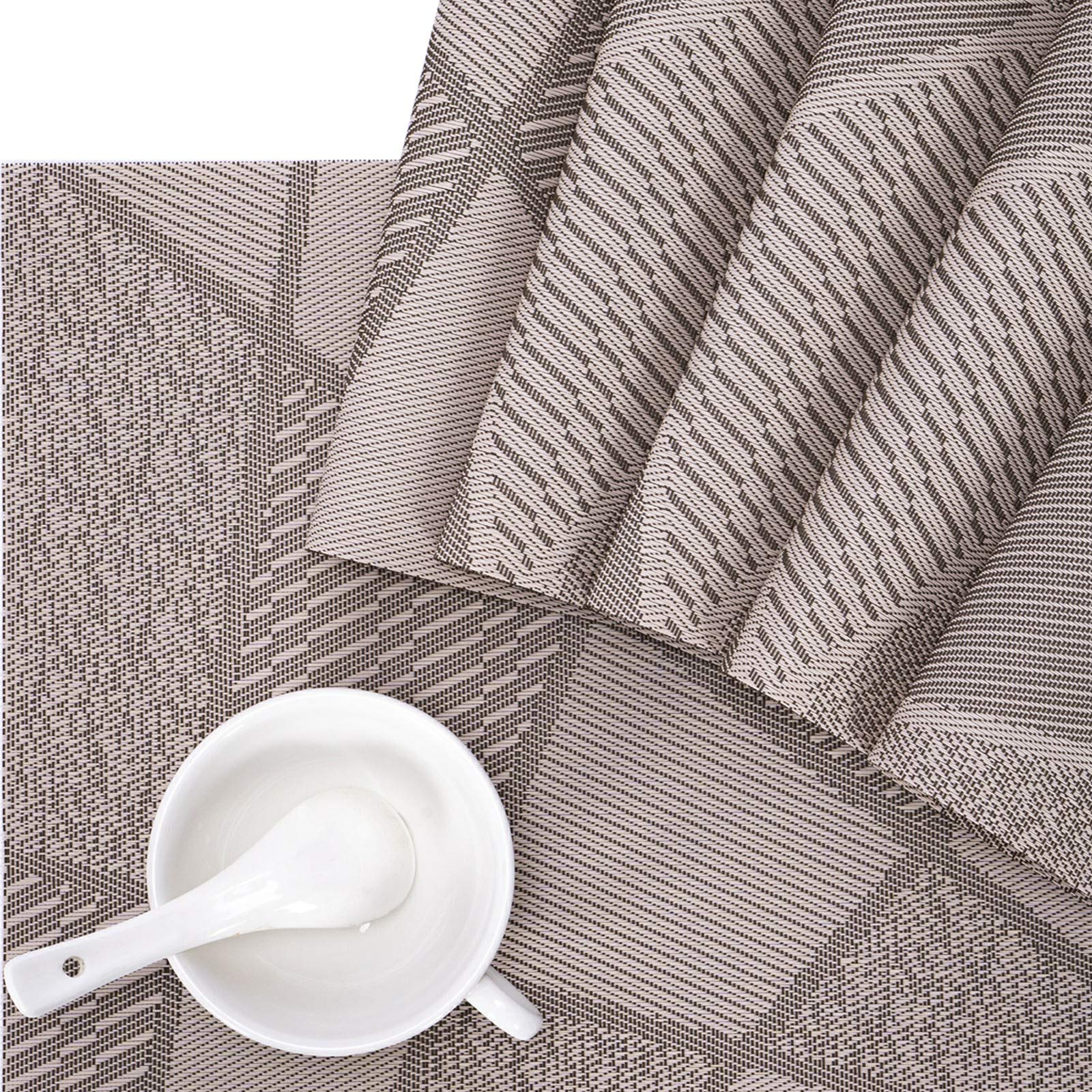 Premium 6-Piece Durable Placemats Set - Stain & Heat Resistant Vinyl Placemats for Kitchen & Dining Table - Easy Clean Washable Indoor/Outdoor Place Mats (Beige) - Perfect for Everyday Meals, Parties & Outdoor Dining