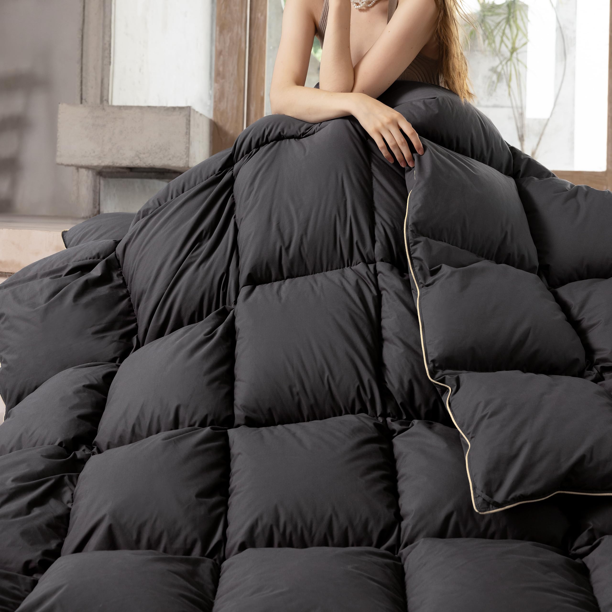 Premium Egyptian Cotton King Size Goose Down Comforter - Ultra Soft & Noiseless All Season Duvet Insert, 106